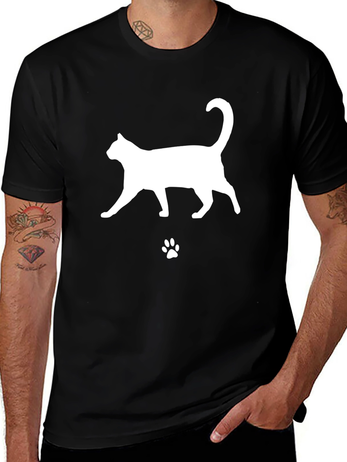 Cat Silhouette T-Shirt - Black Cotton Tee