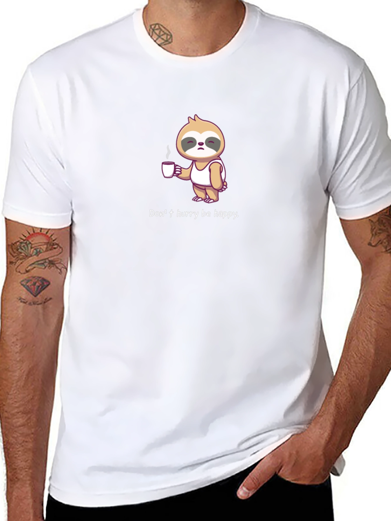 Sloth Coffee T-Shirt - Dont Hurry Be Happy