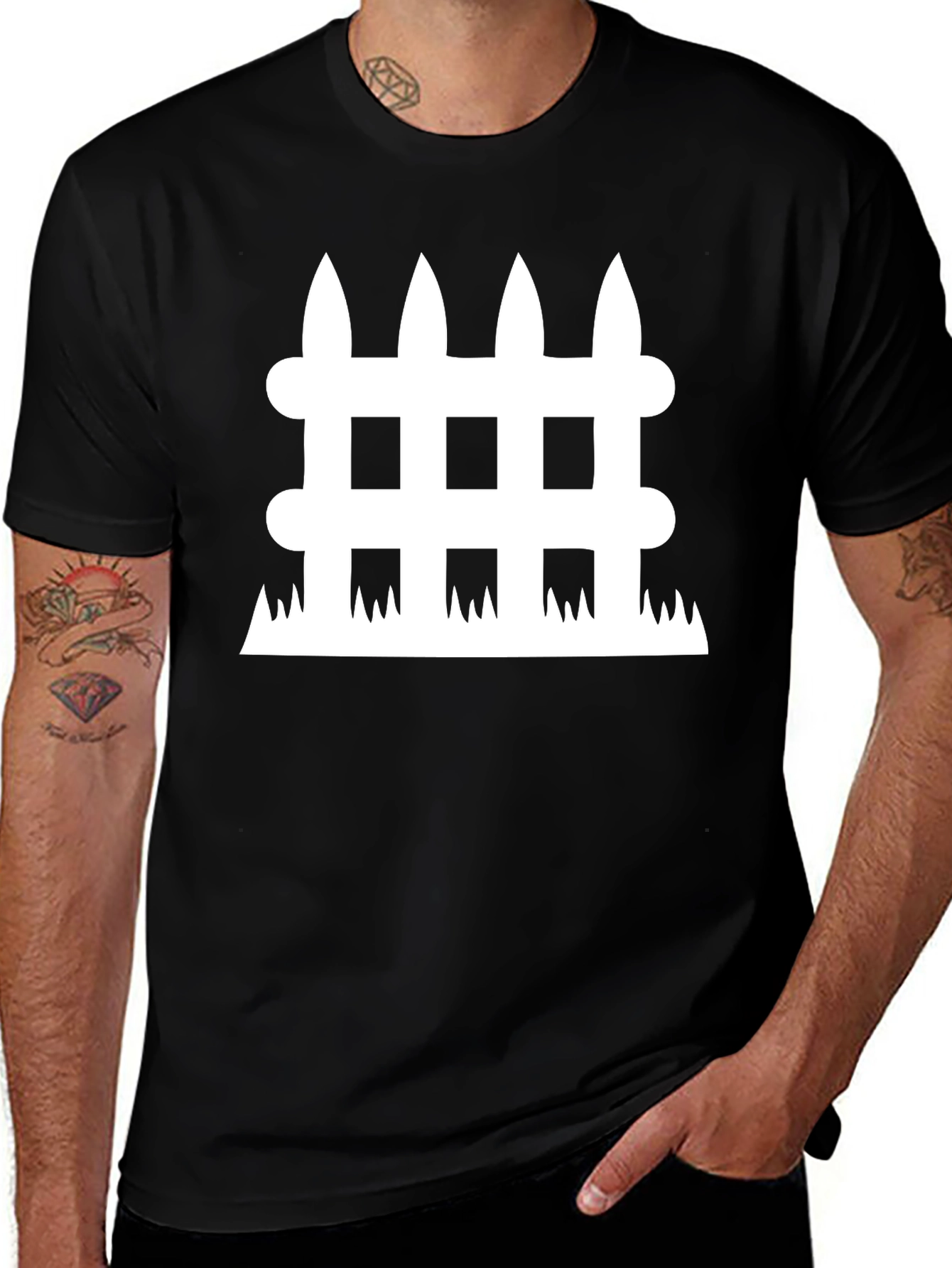Fence Graphic Tee - Black Cotton Casual Shirt
