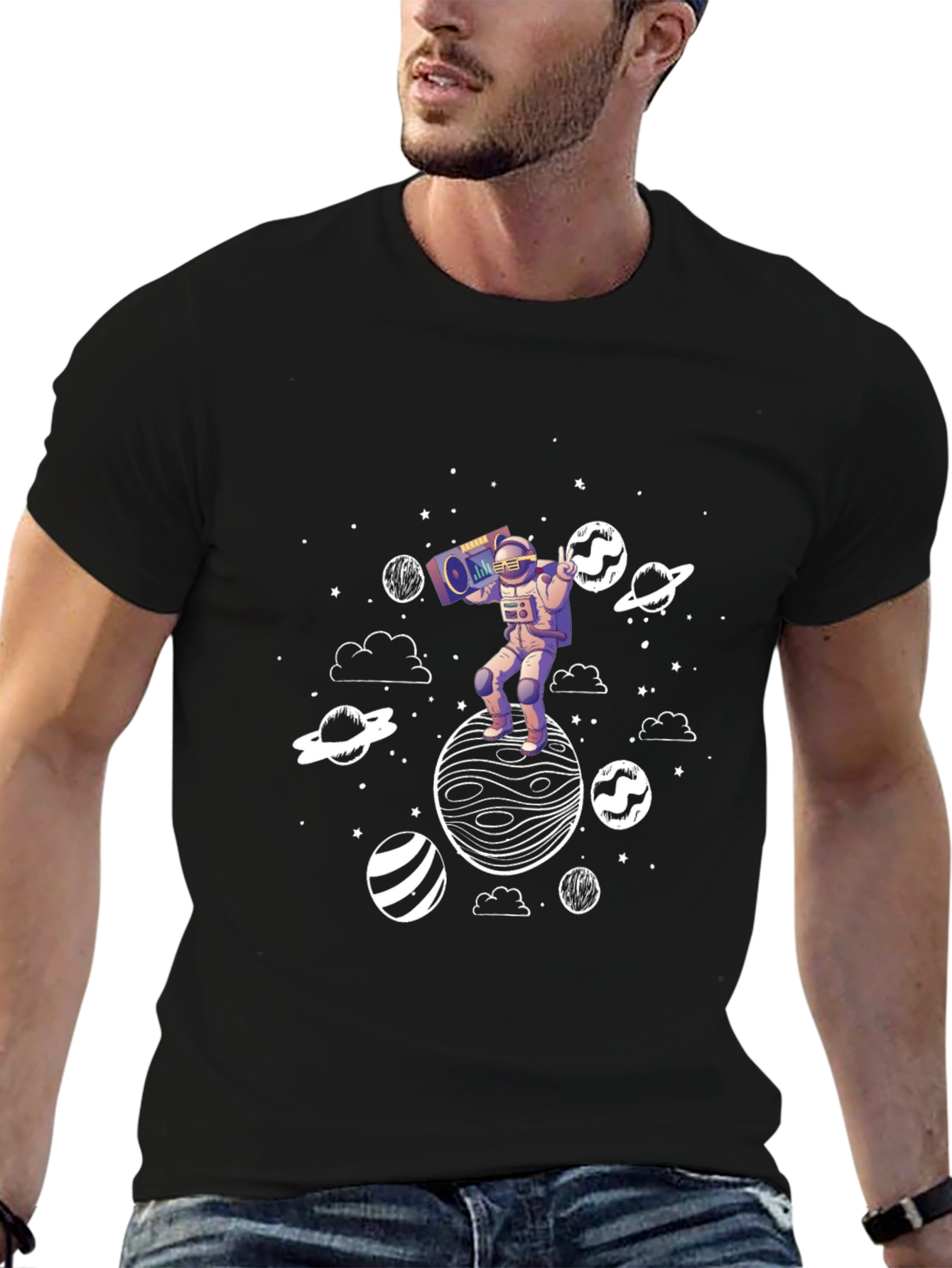 Astronaut Boombox Planet Graphic T-Shirt