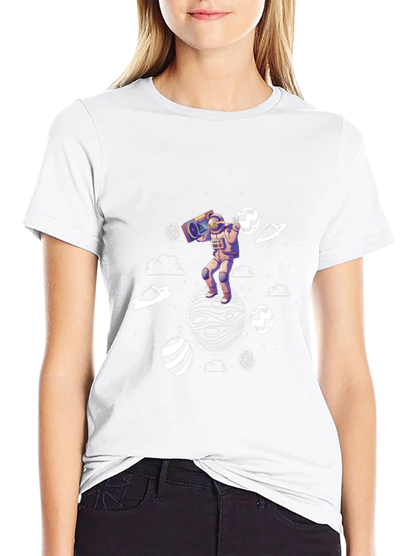 Astronaut Boombox Planet Graphic T-Shirt