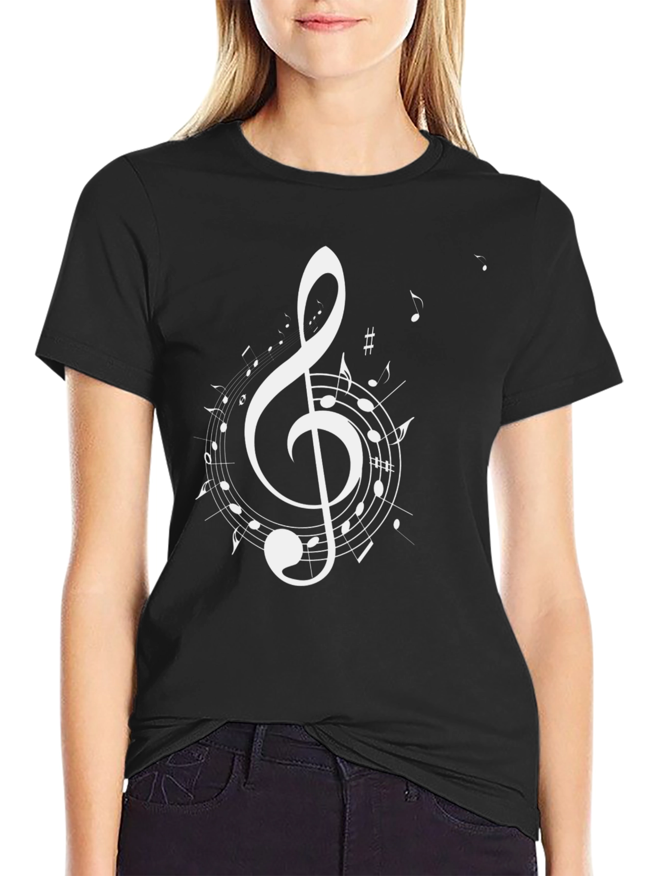 Musical Note Graphic Tee - Black Cotton T-Shirt