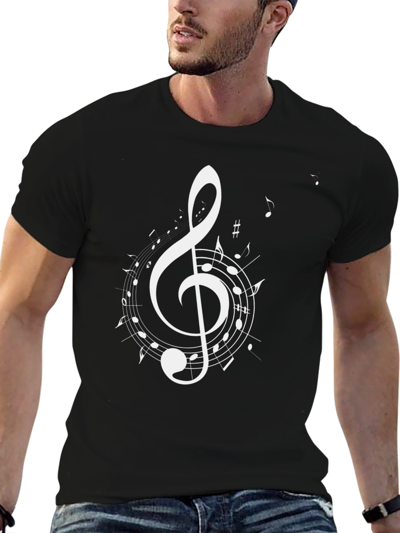 Musical Note Graphic Tee - Black Cotton T-Shirt