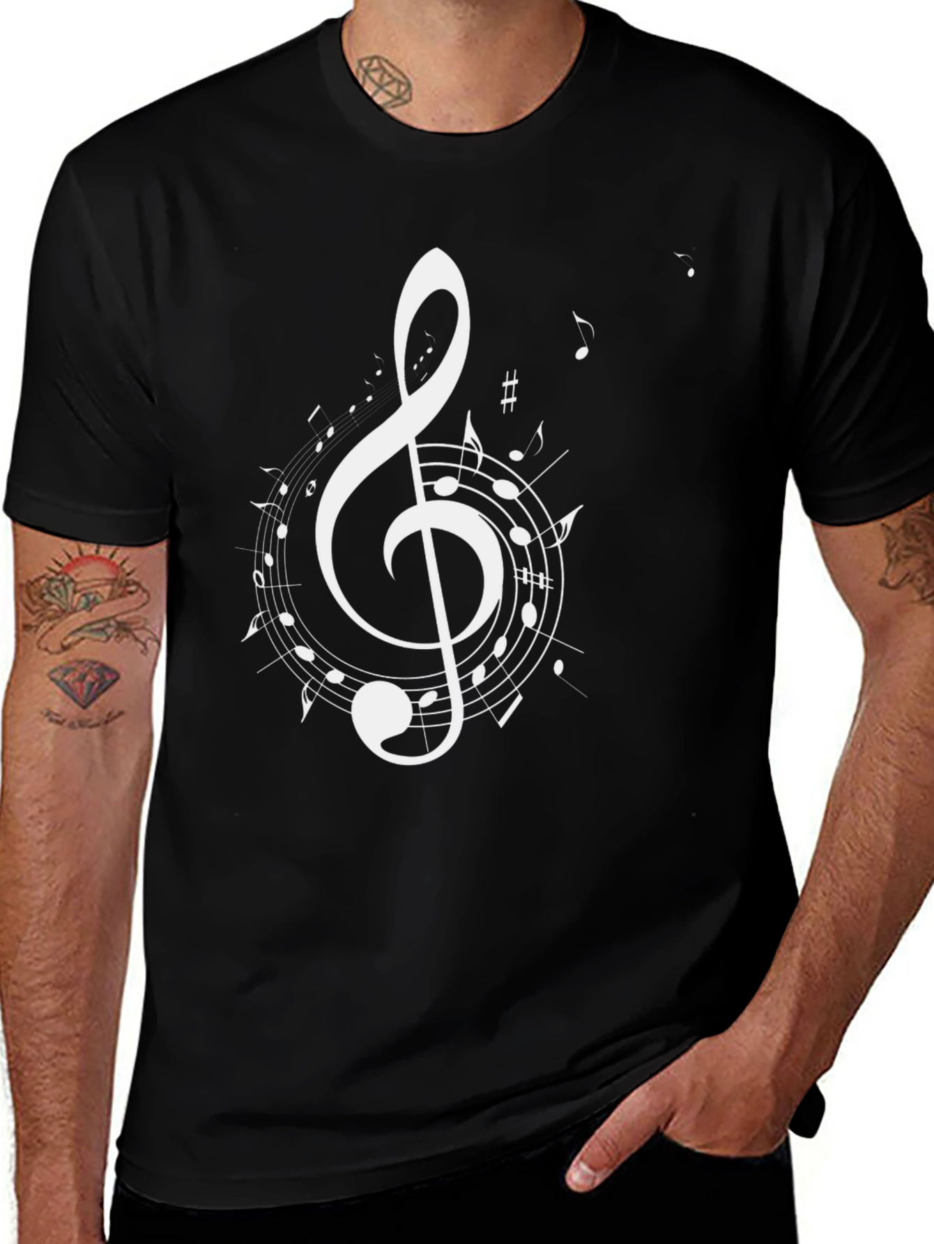 Musical Note Graphic Tee - Black Cotton T-Shirt