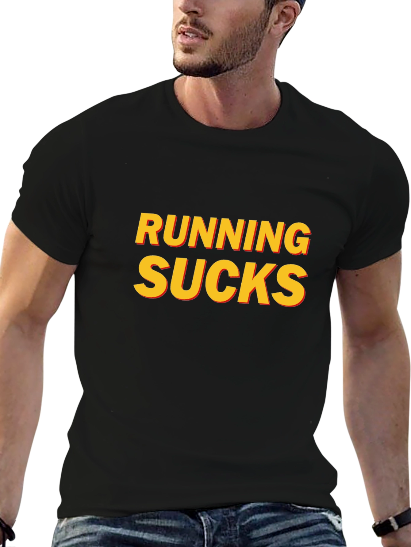 Running Sucks Graphic T-Shirt - Black Casual Tee