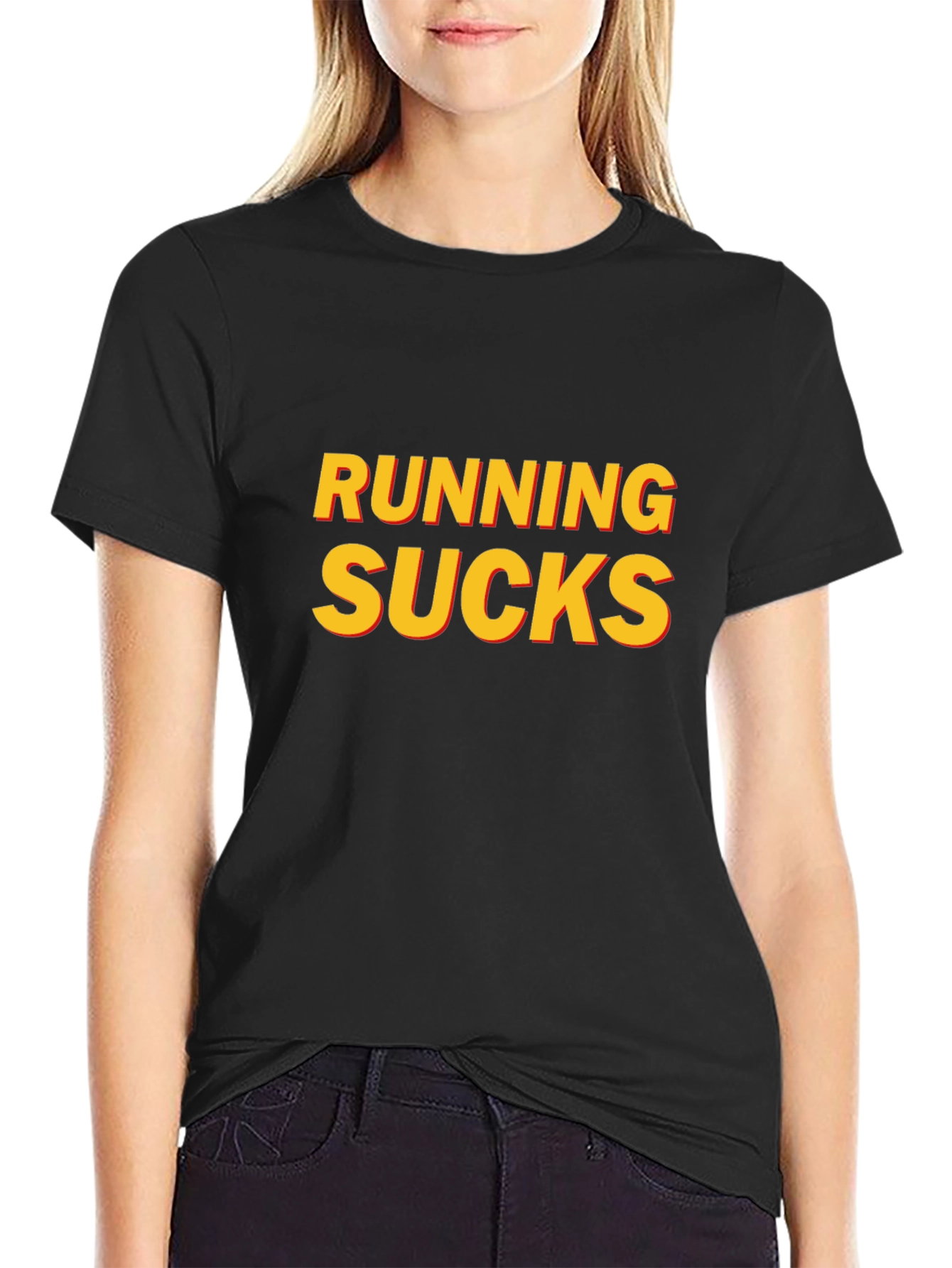 Running Sucks Graphic T-Shirt - Black Casual Tee