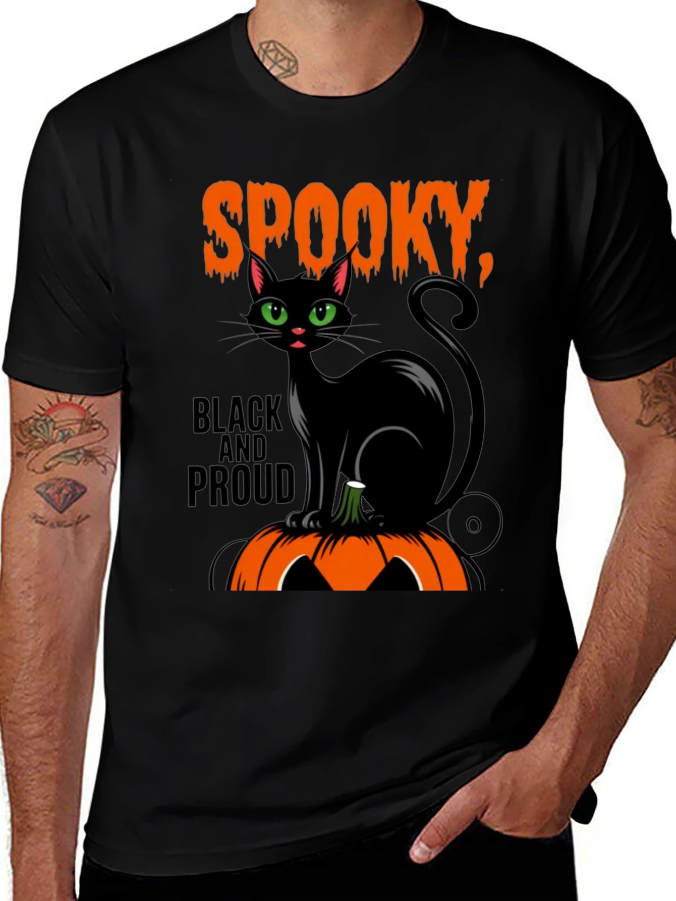Spooky Black Cat Halloween Graphic T-Shirt