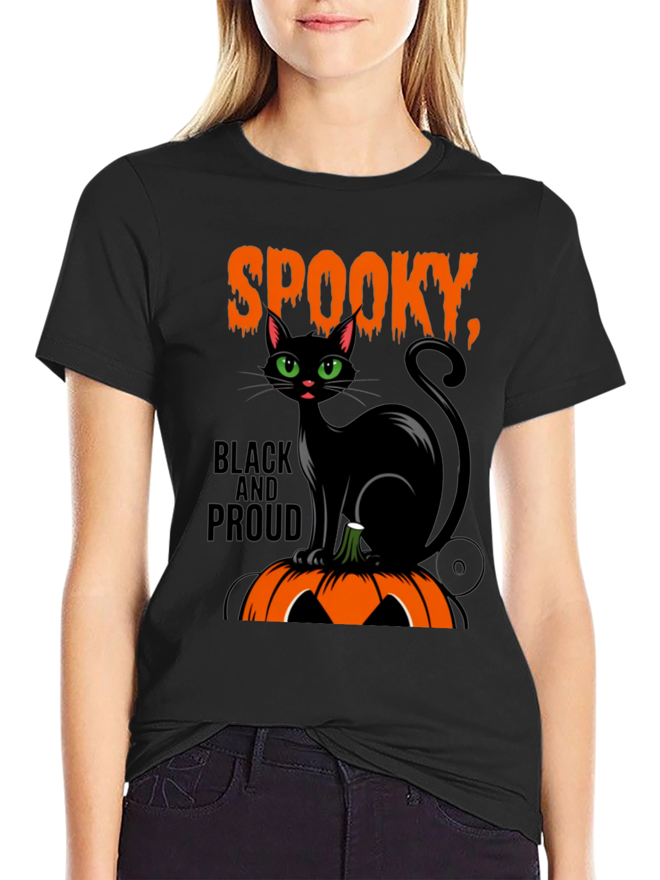 Spooky Black Cat Halloween Graphic T-Shirt