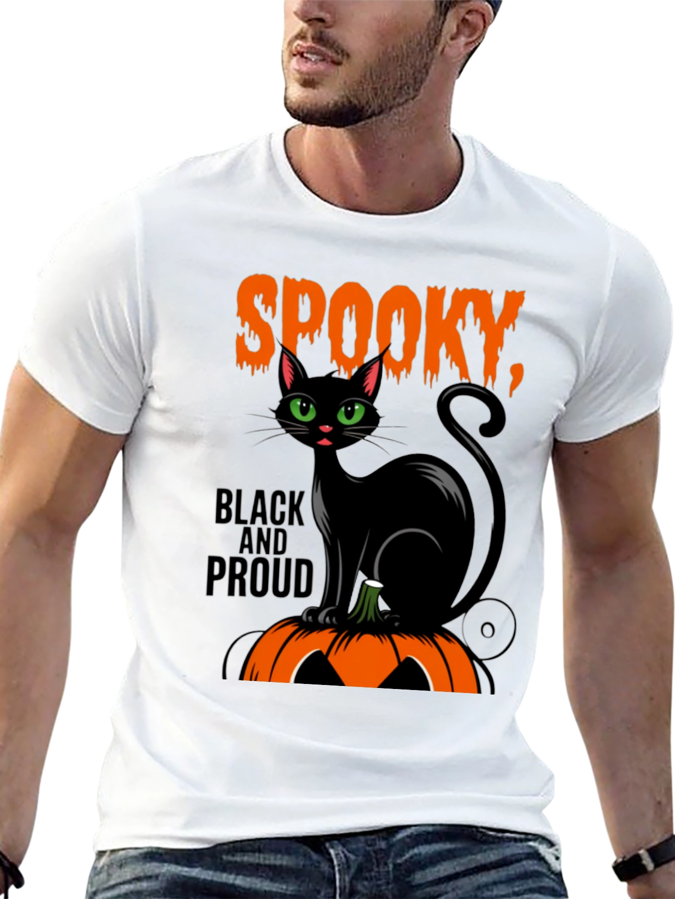 Spooky Black Cat Halloween Graphic T-Shirt