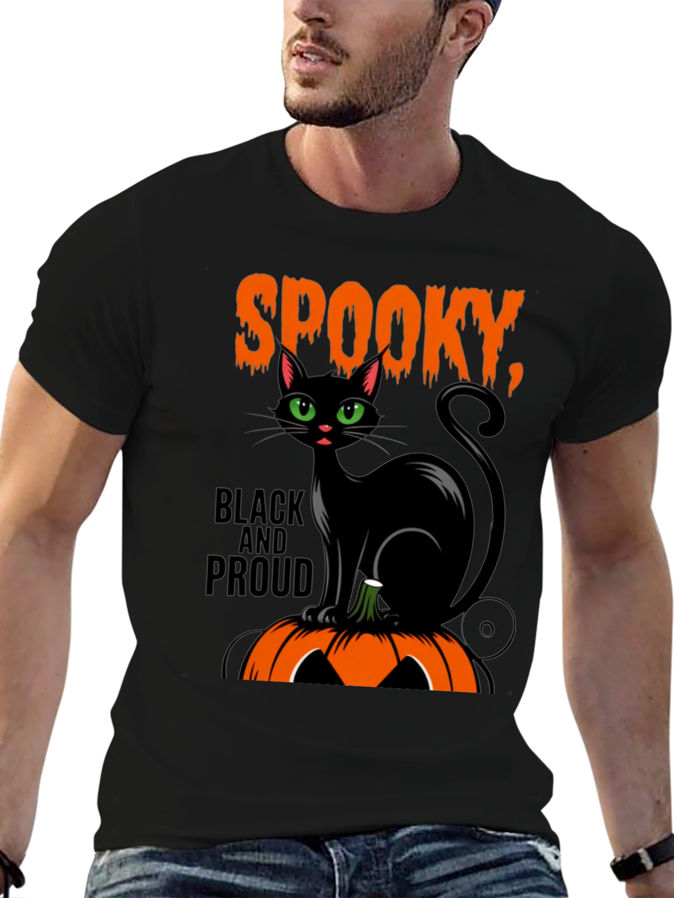 Spooky Black Cat Halloween Graphic T-Shirt