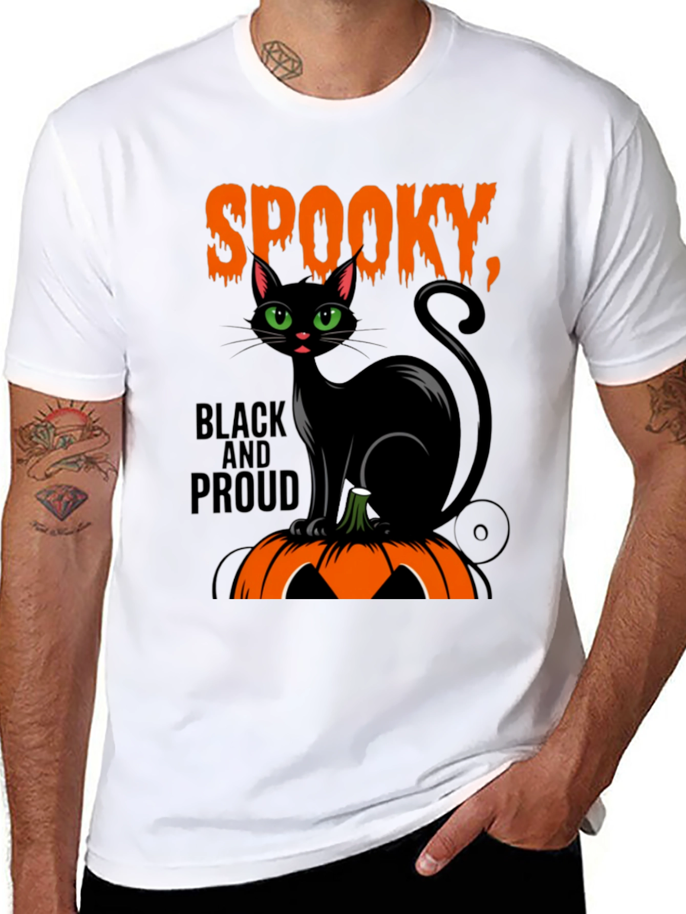 Spooky Black Cat Halloween Graphic T-Shirt