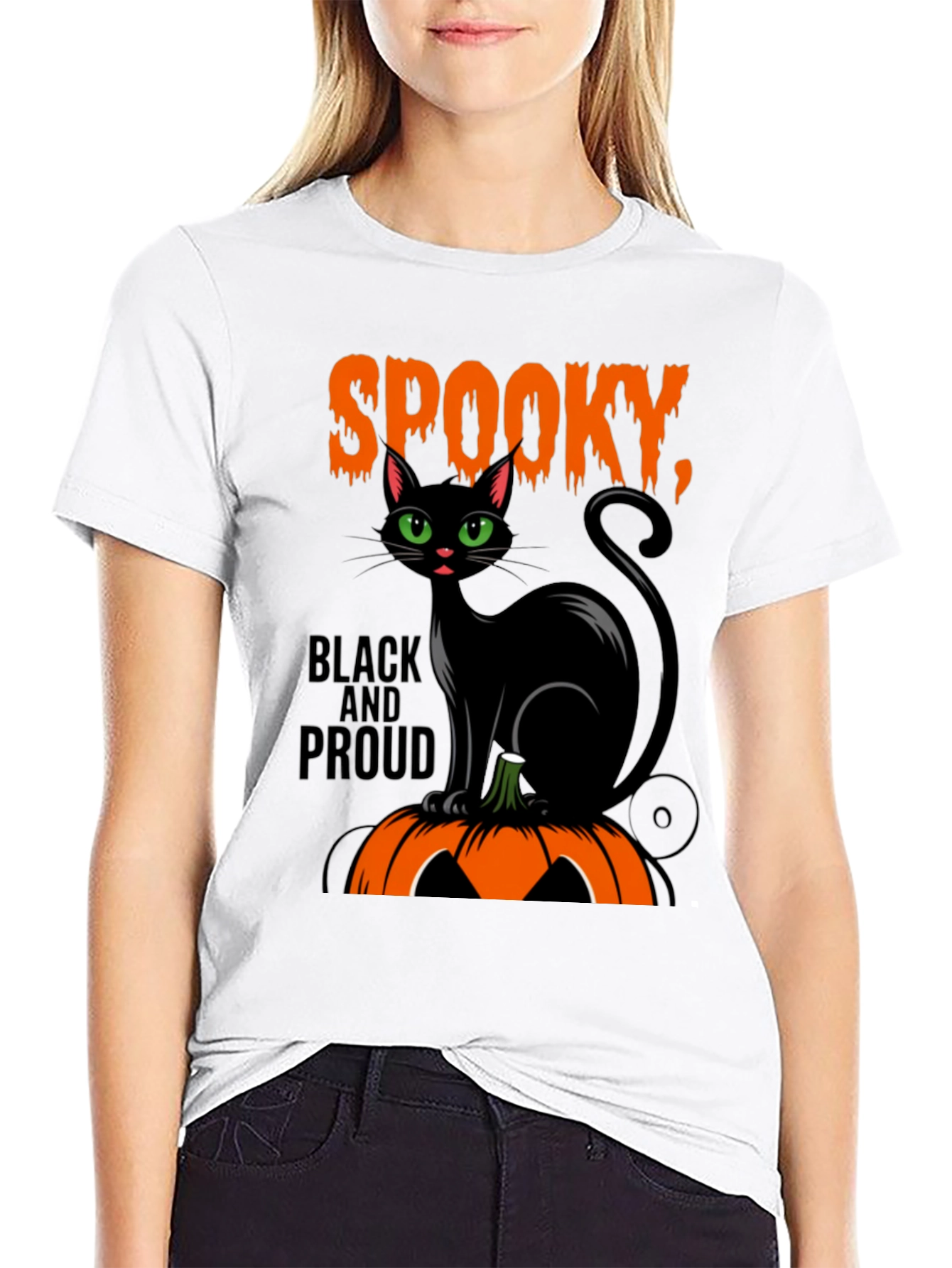 Spooky Black Cat Halloween Graphic T-Shirt
