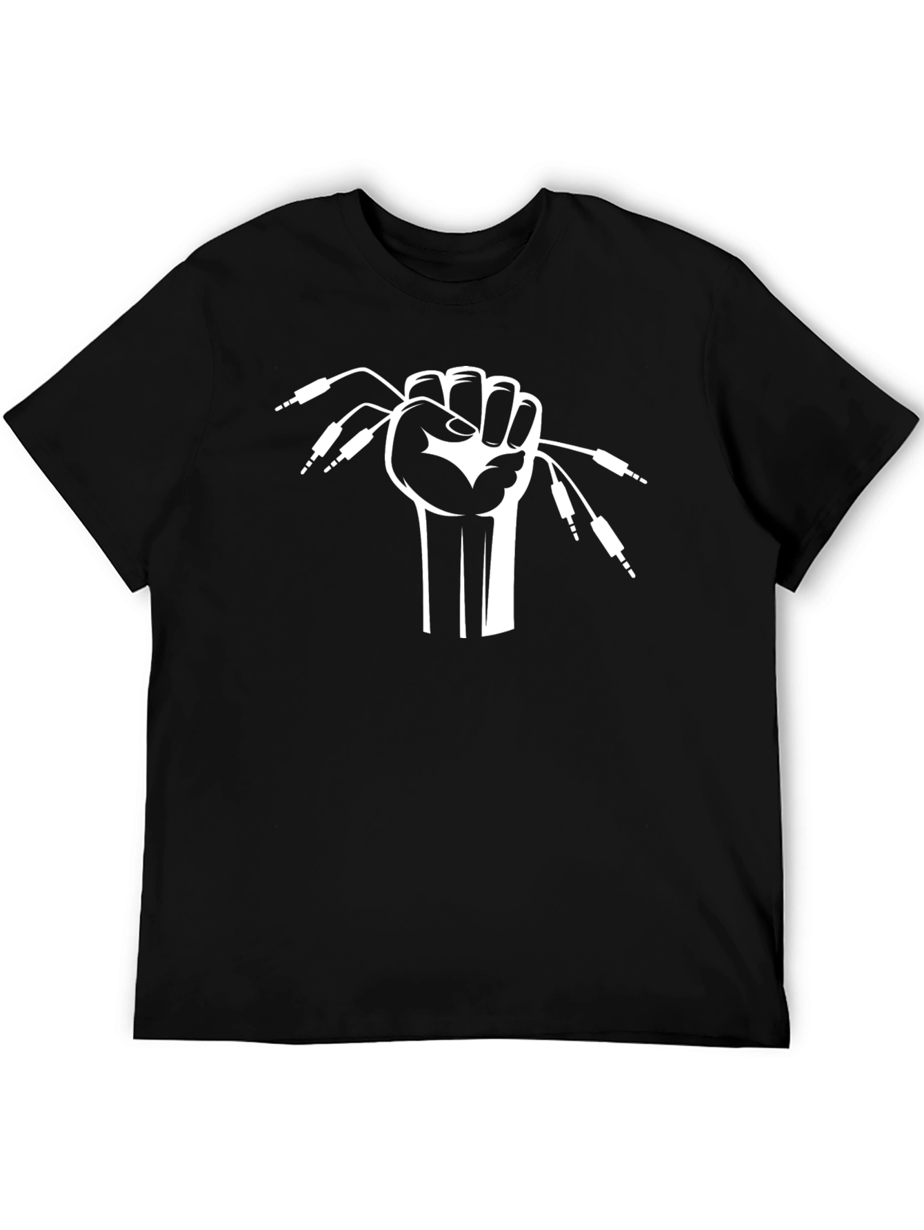 DJ Hand Holding Audio Cables - Black T-Shirt
