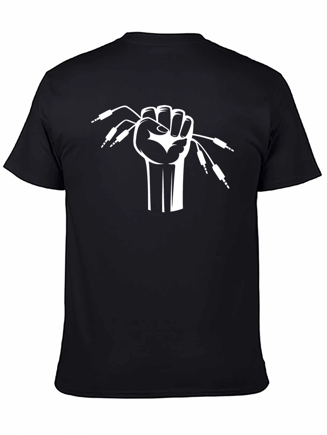 DJ Hand Holding Audio Cables - Black T-Shirt