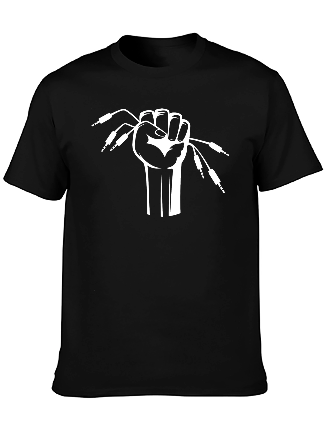 DJ Hand Holding Audio Cables - Black T-Shirt