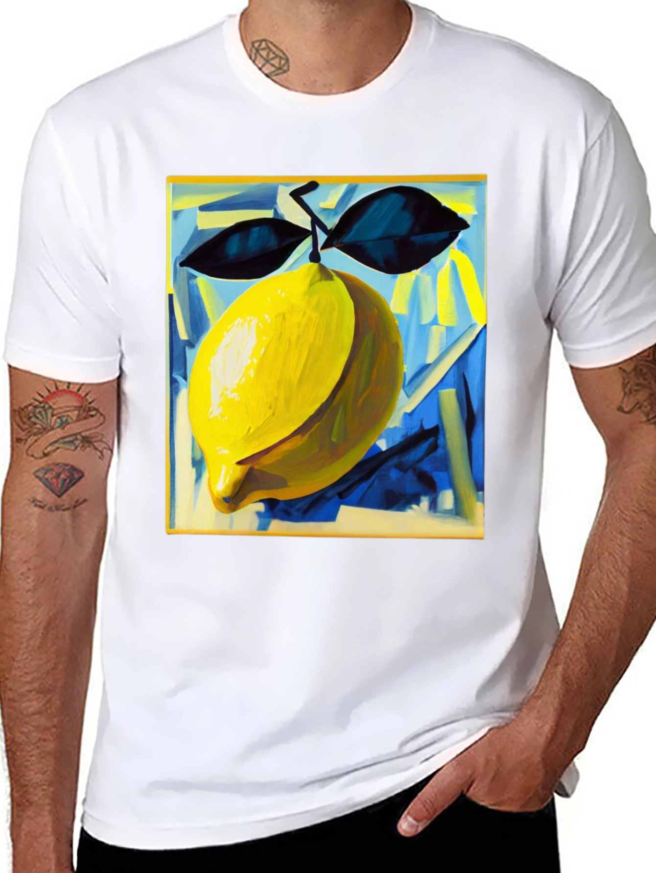 Abstract Lemon Graphic Tee - Modern Art Shirt