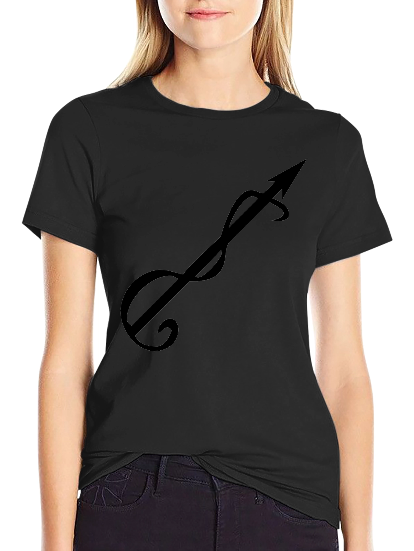 Black T-Shirt with Stylized Arrow Design