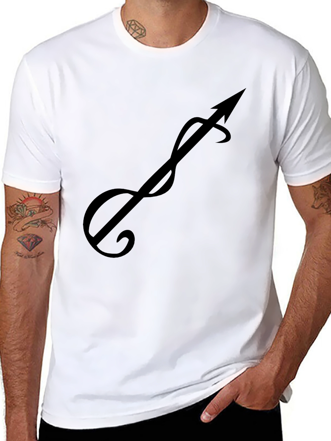 Black T-Shirt with Stylized Arrow Design