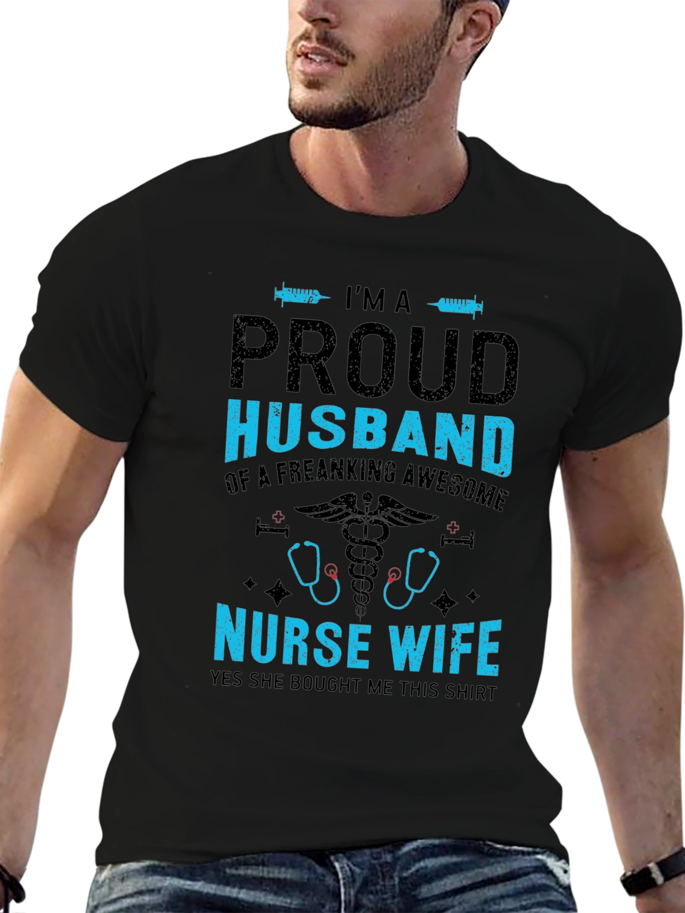 Proud Husband Nurse Wife Graphic T-Shirt