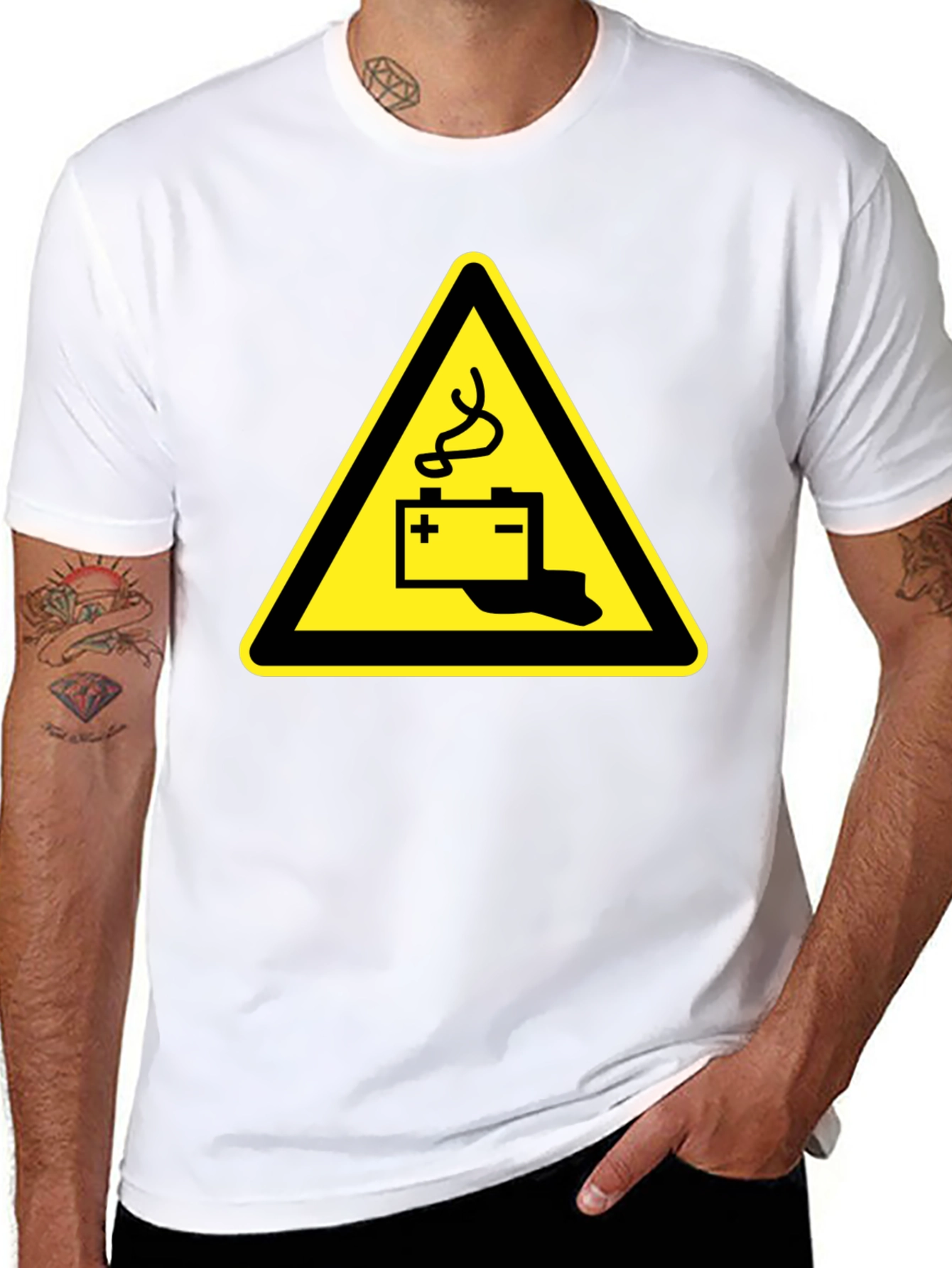 Battery Hazard Warning Mens T-Shirt
