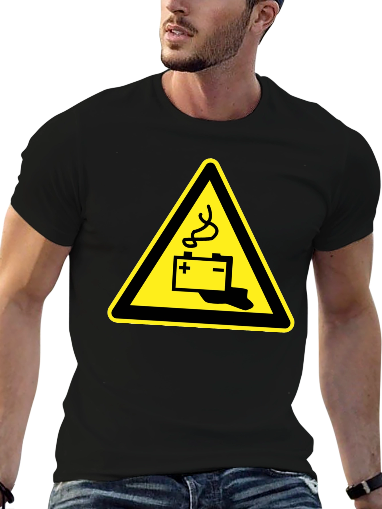 Battery Hazard Warning Mens T-Shirt