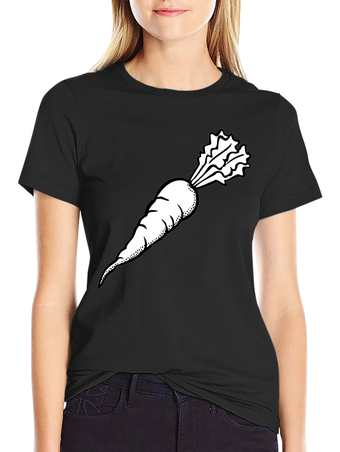 Black T-Shirt with White Radish Graphic
