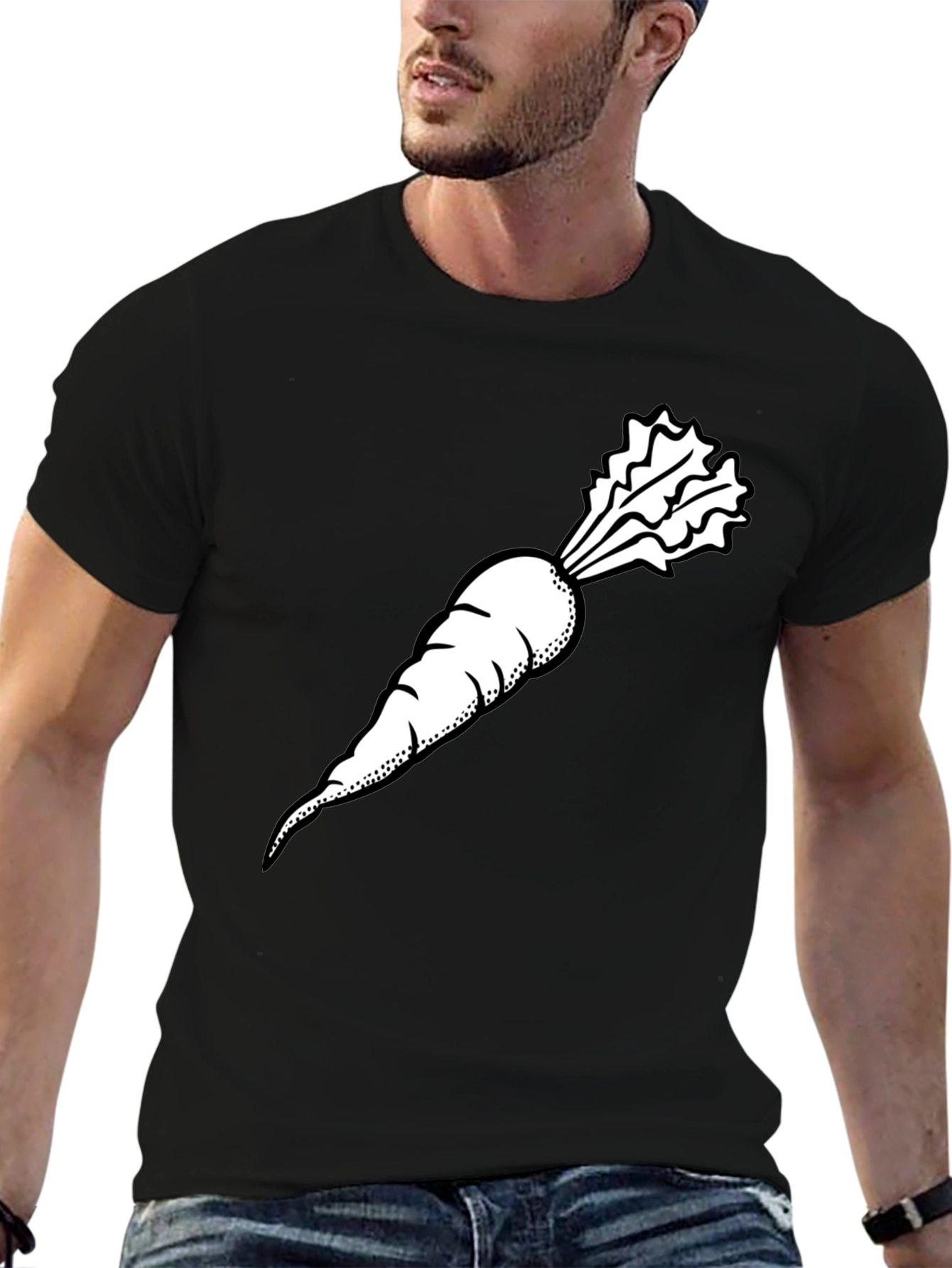 Black T-Shirt with White Radish Graphic