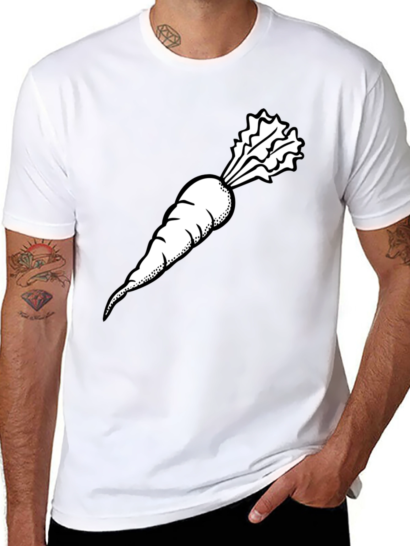 Black T-Shirt with White Radish Graphic