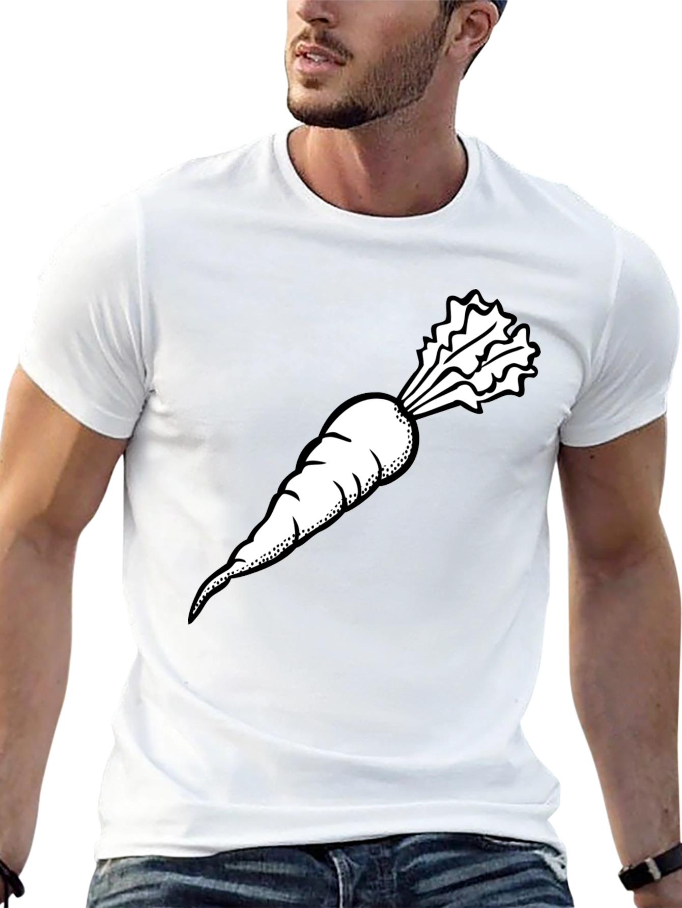 Black T-Shirt with White Radish Graphic