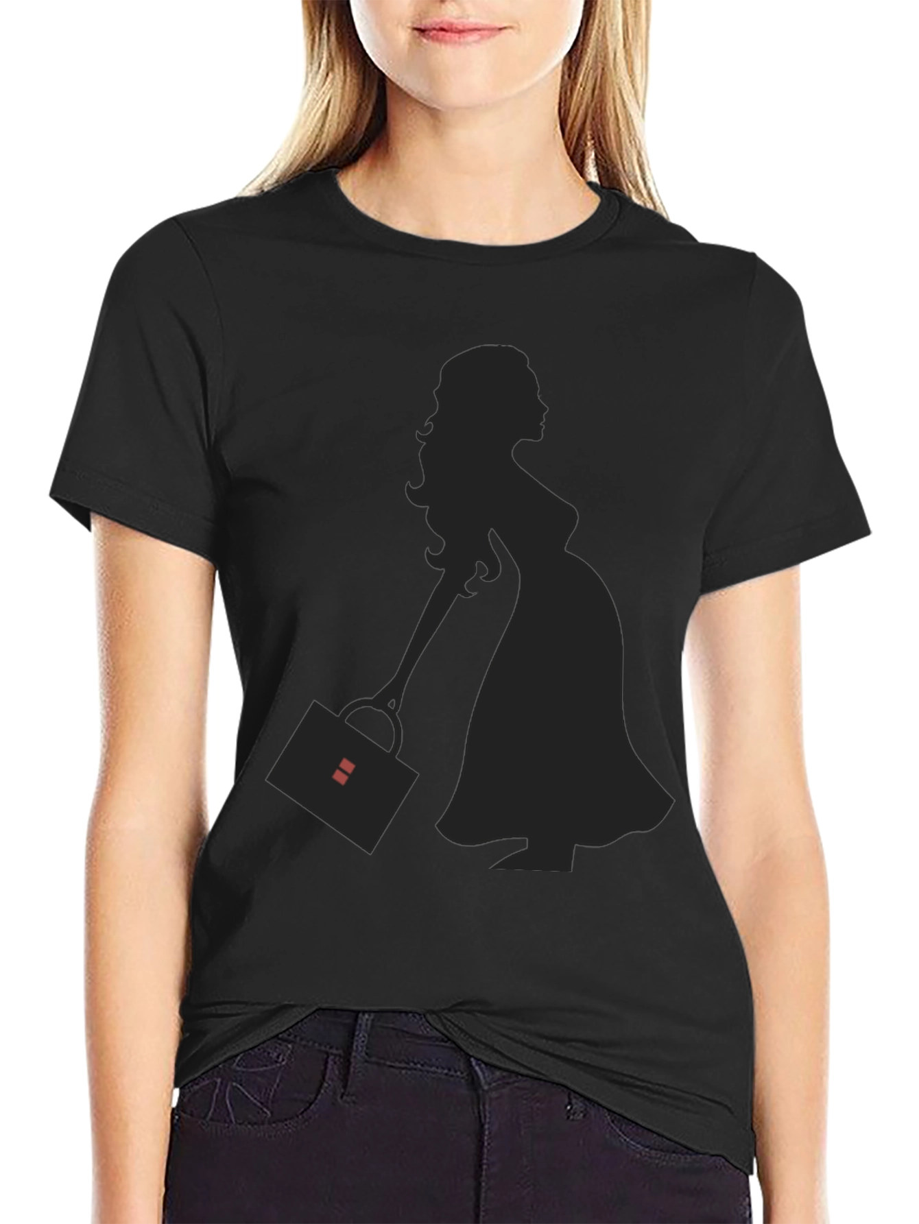 Silhouette Pregnant Woman T-Shirt - Black