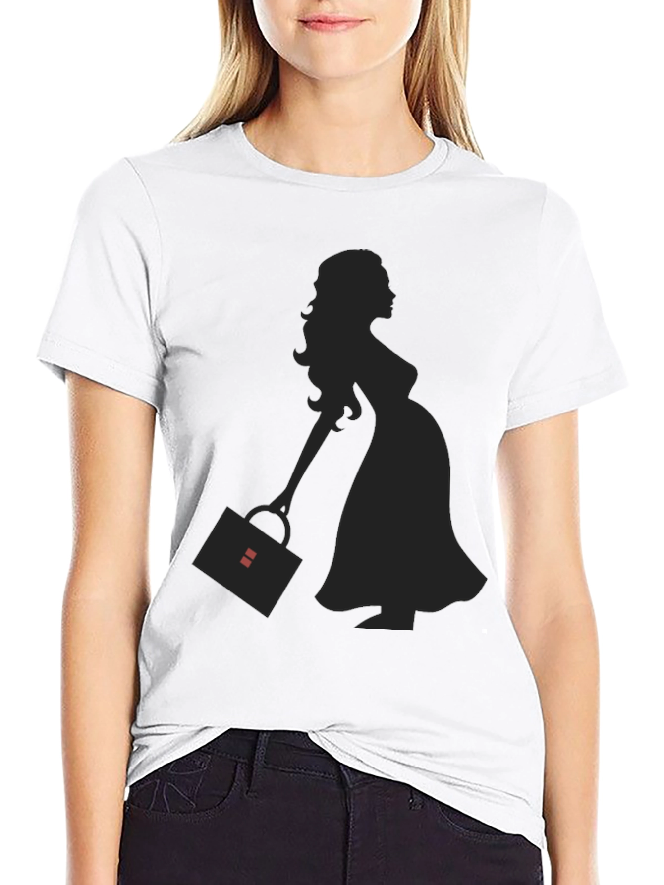 Silhouette Pregnant Woman T-Shirt - Black