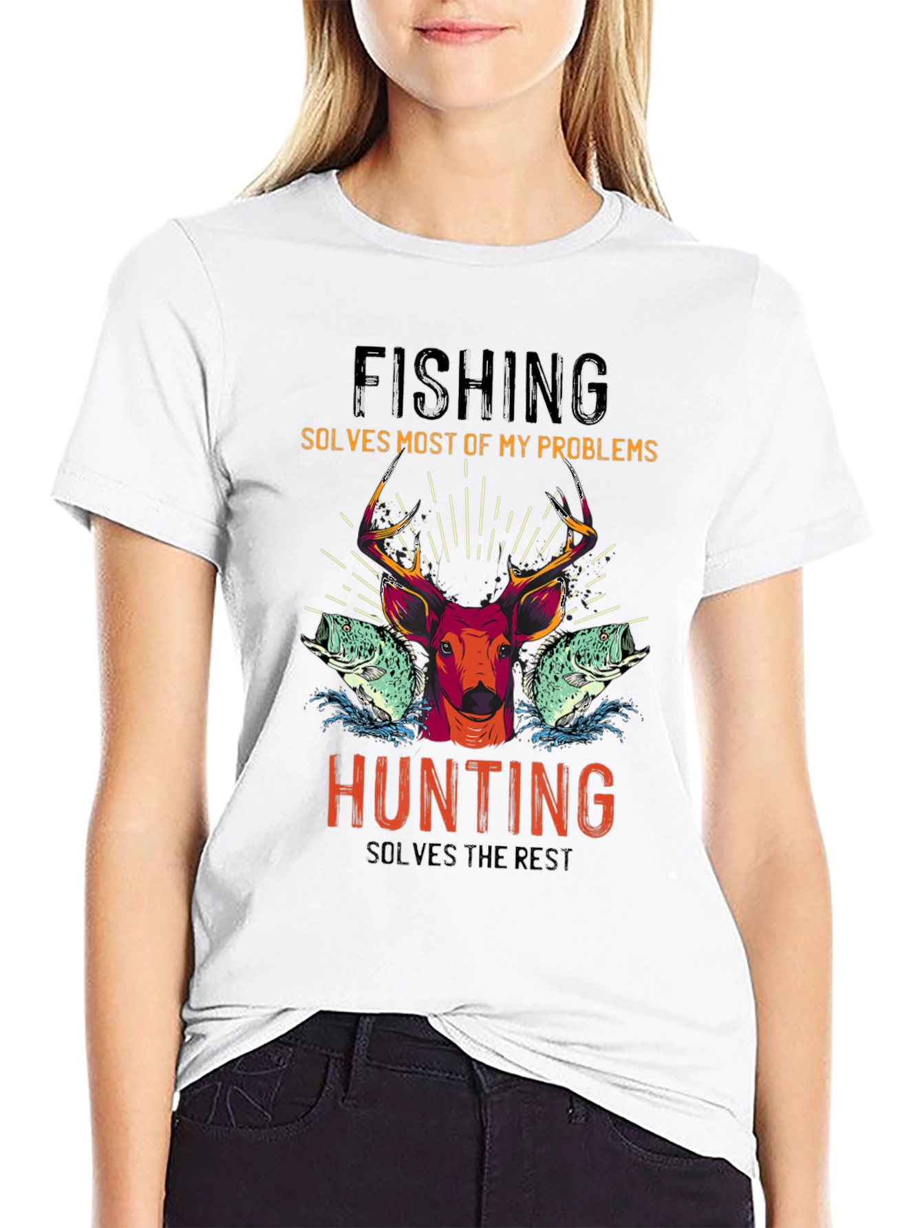 Fishing & Hunting Graphic T-Shirt - Solves Problems