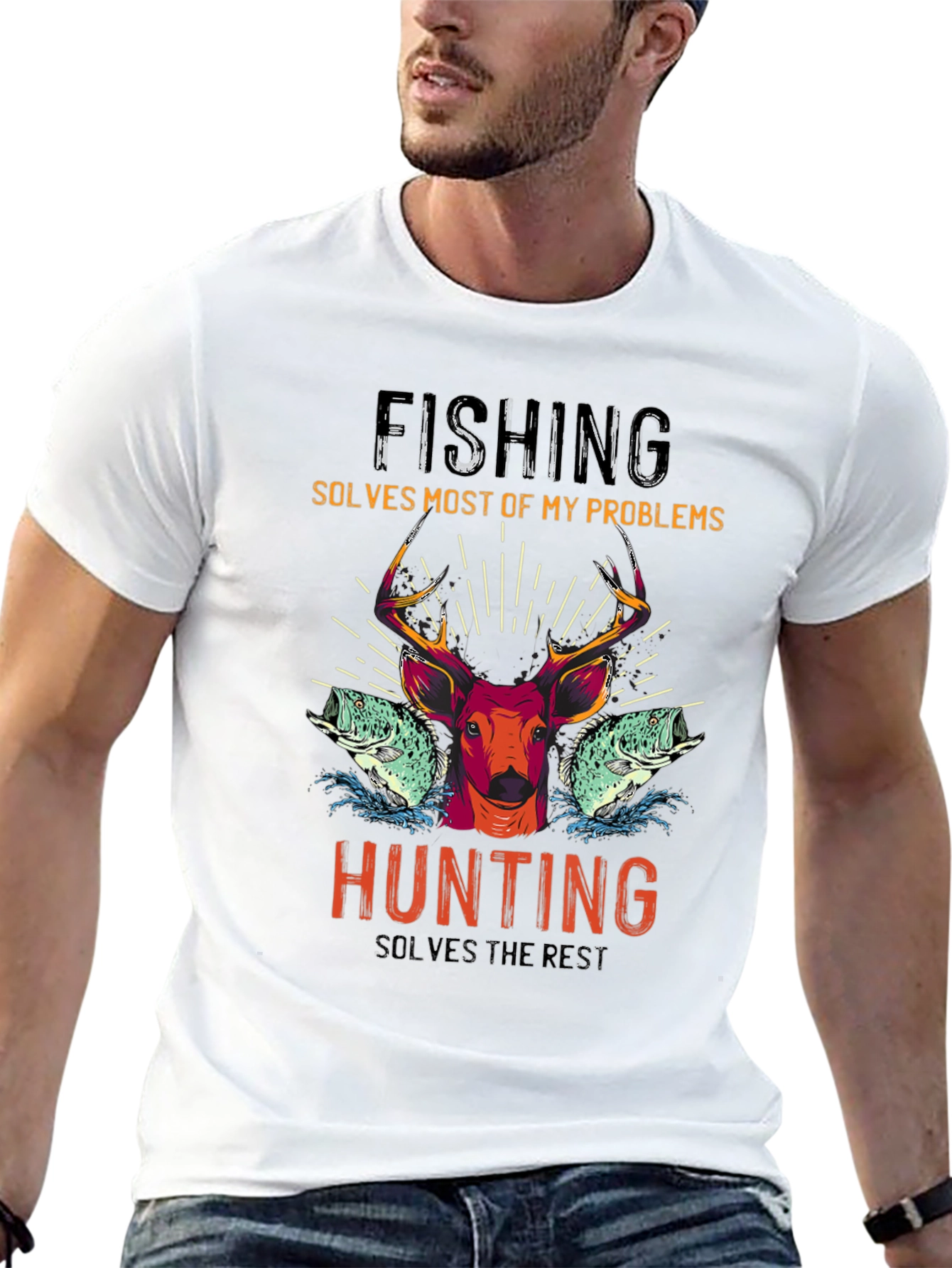 Fishing & Hunting Graphic T-Shirt - Solves Problems