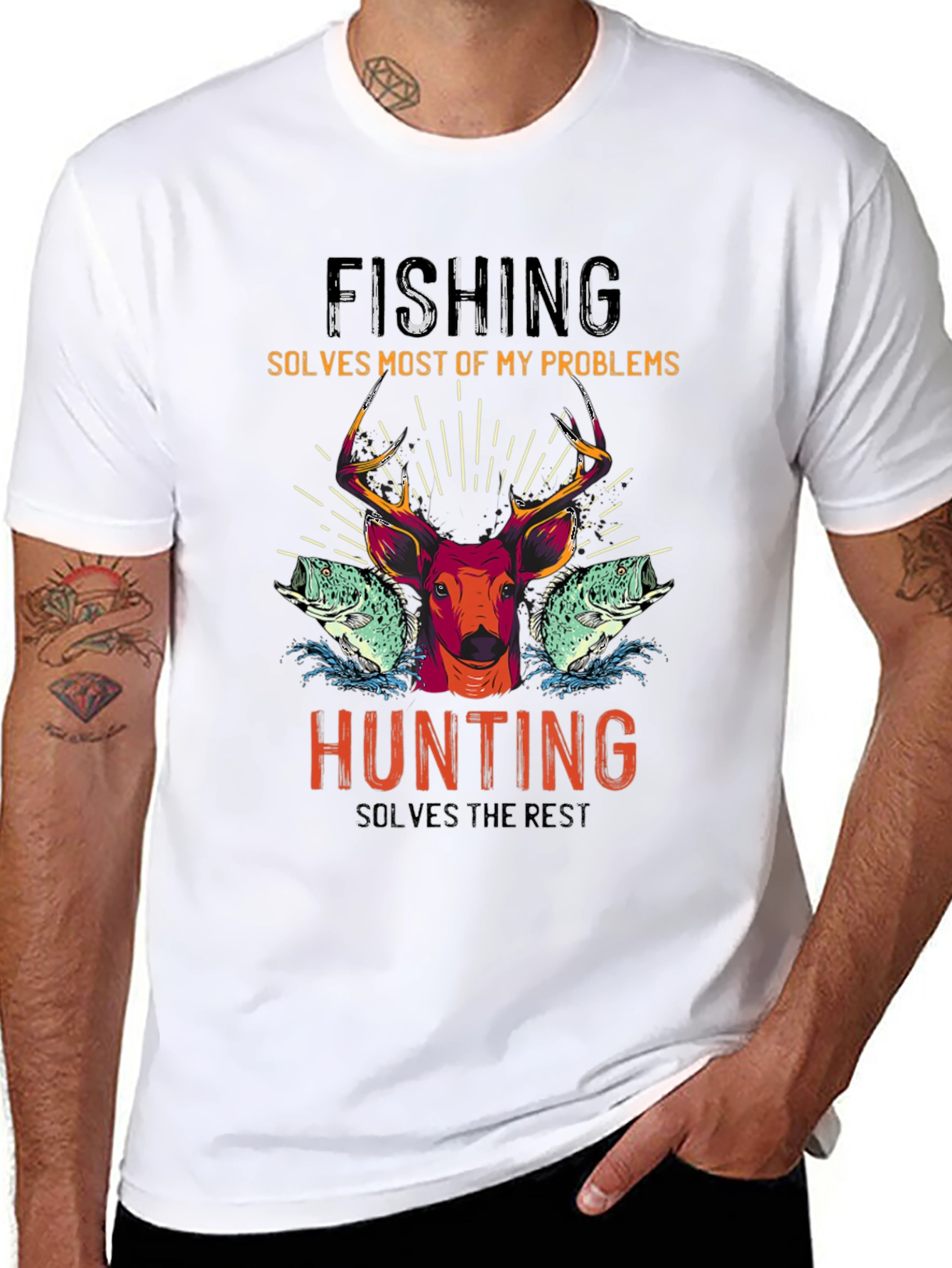Fishing & Hunting Graphic T-Shirt - Solves Problems