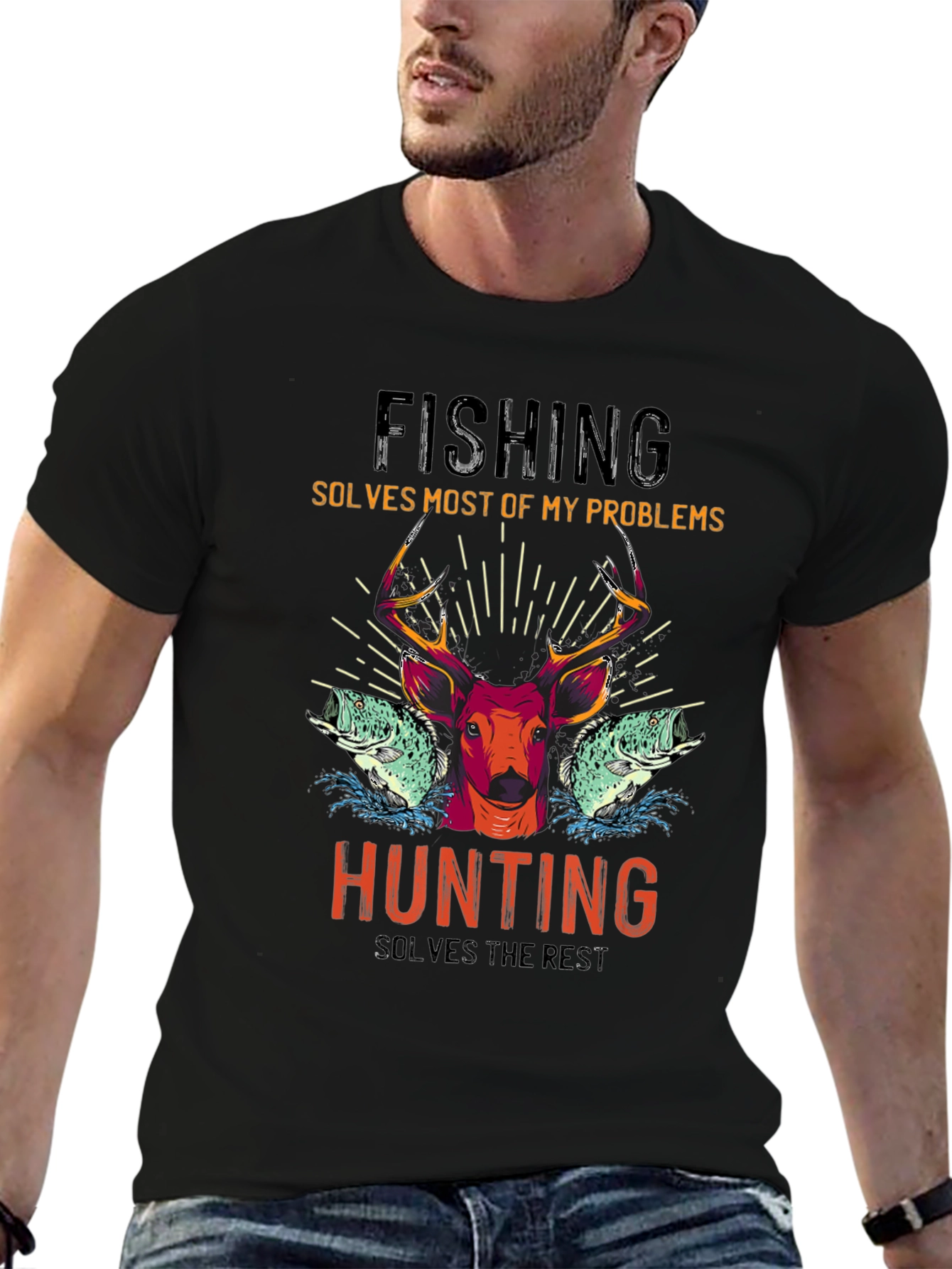 Fishing & Hunting Graphic T-Shirt - Solves Problems