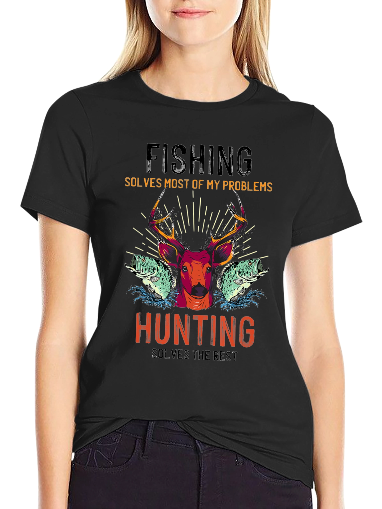 Fishing & Hunting Graphic T-Shirt - Solves Problems