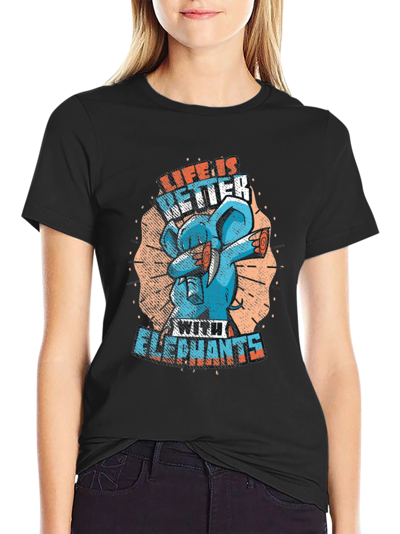 Life is Better with Elephants Black T-Shirt