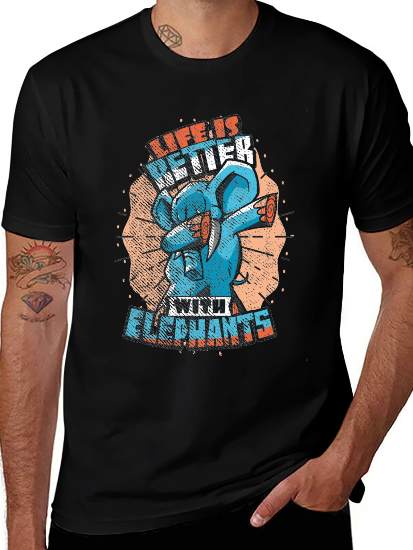Life is Better with Elephants Black T-Shirt