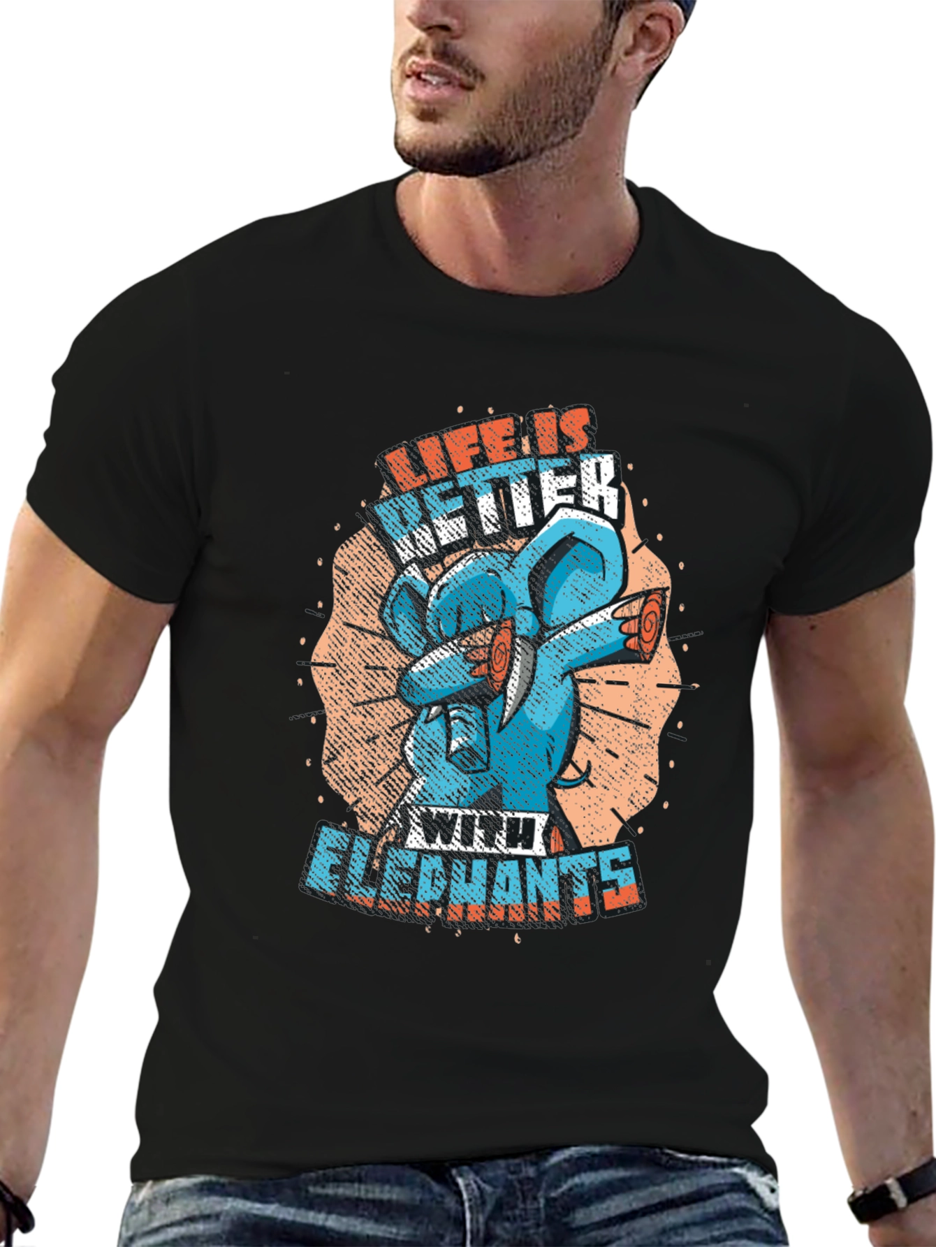 Life is Better with Elephants Black T-Shirt