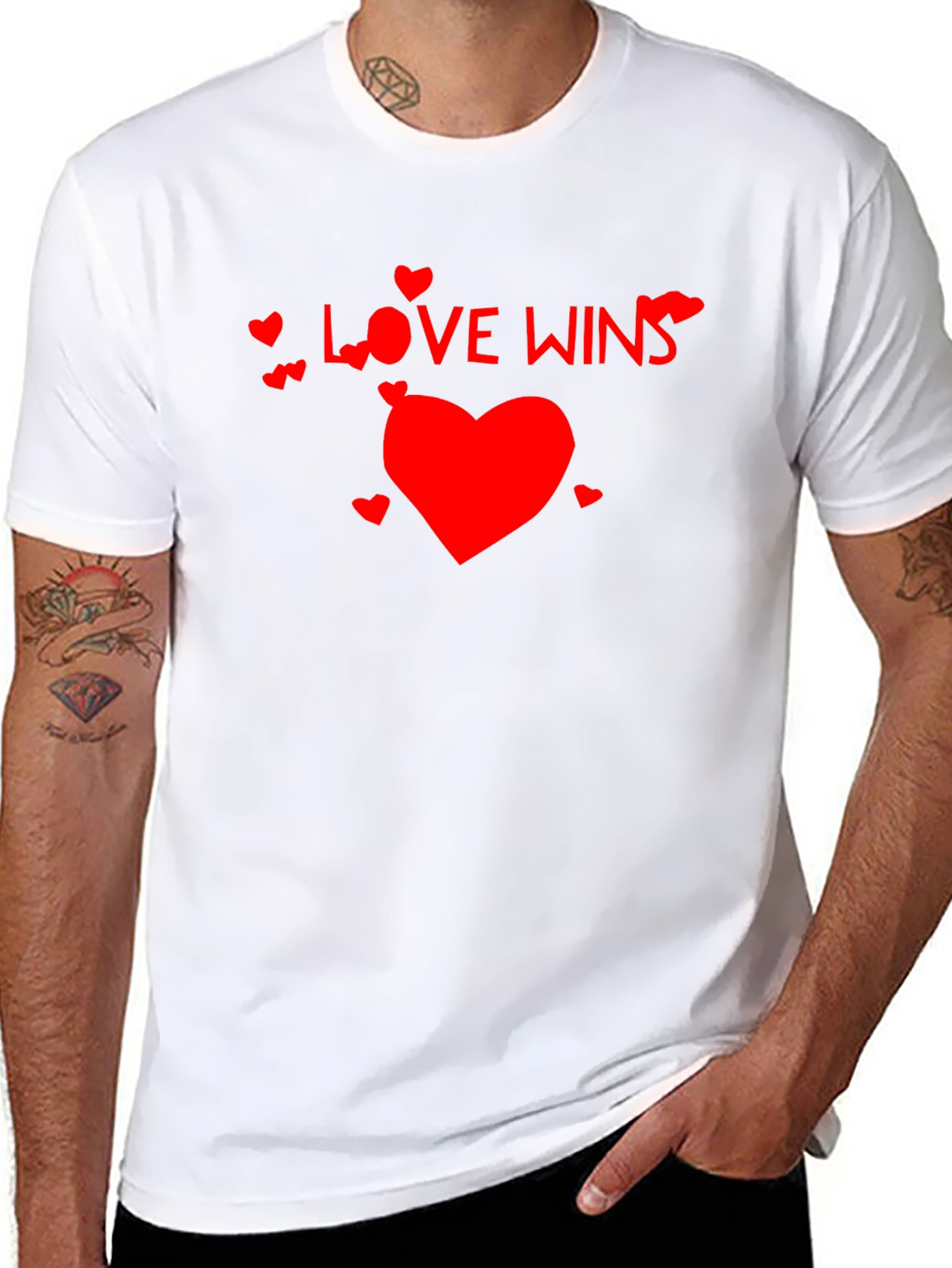 Love Wins Black T-Shirt with Red Heart Design