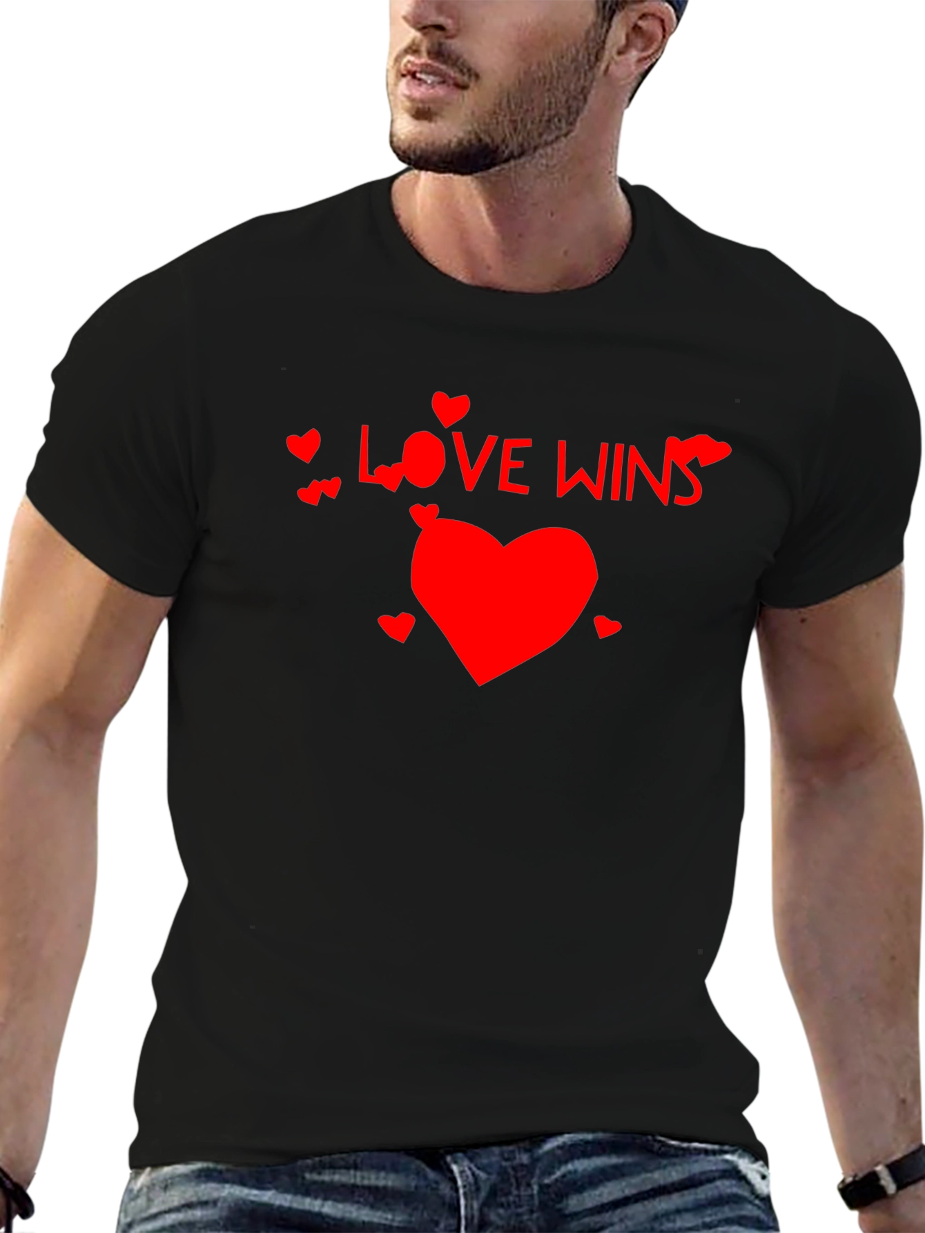 Love Wins Black T-Shirt with Red Heart Design