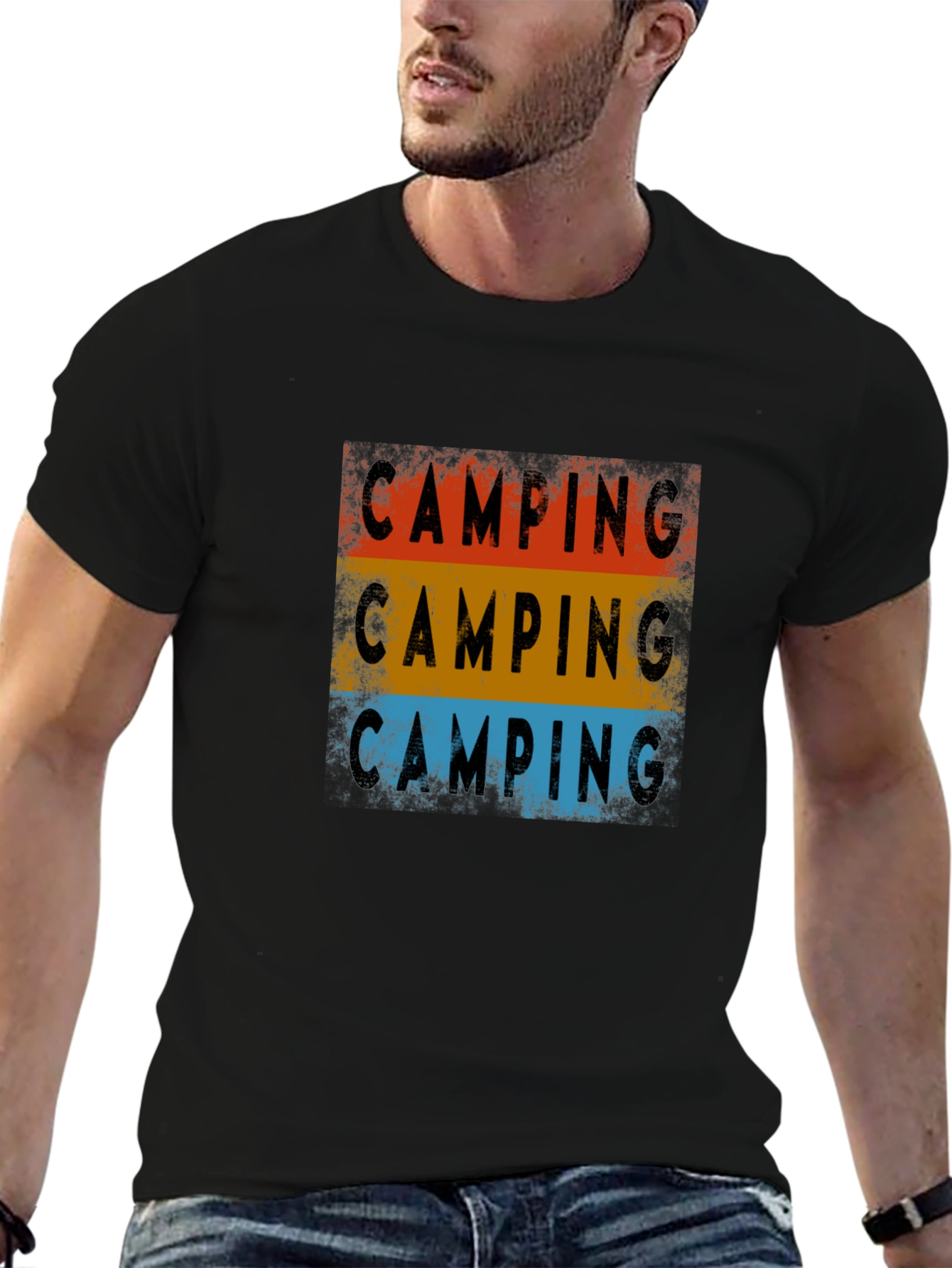 Camping Graphic Tee - Retro Style Black T-Shirt