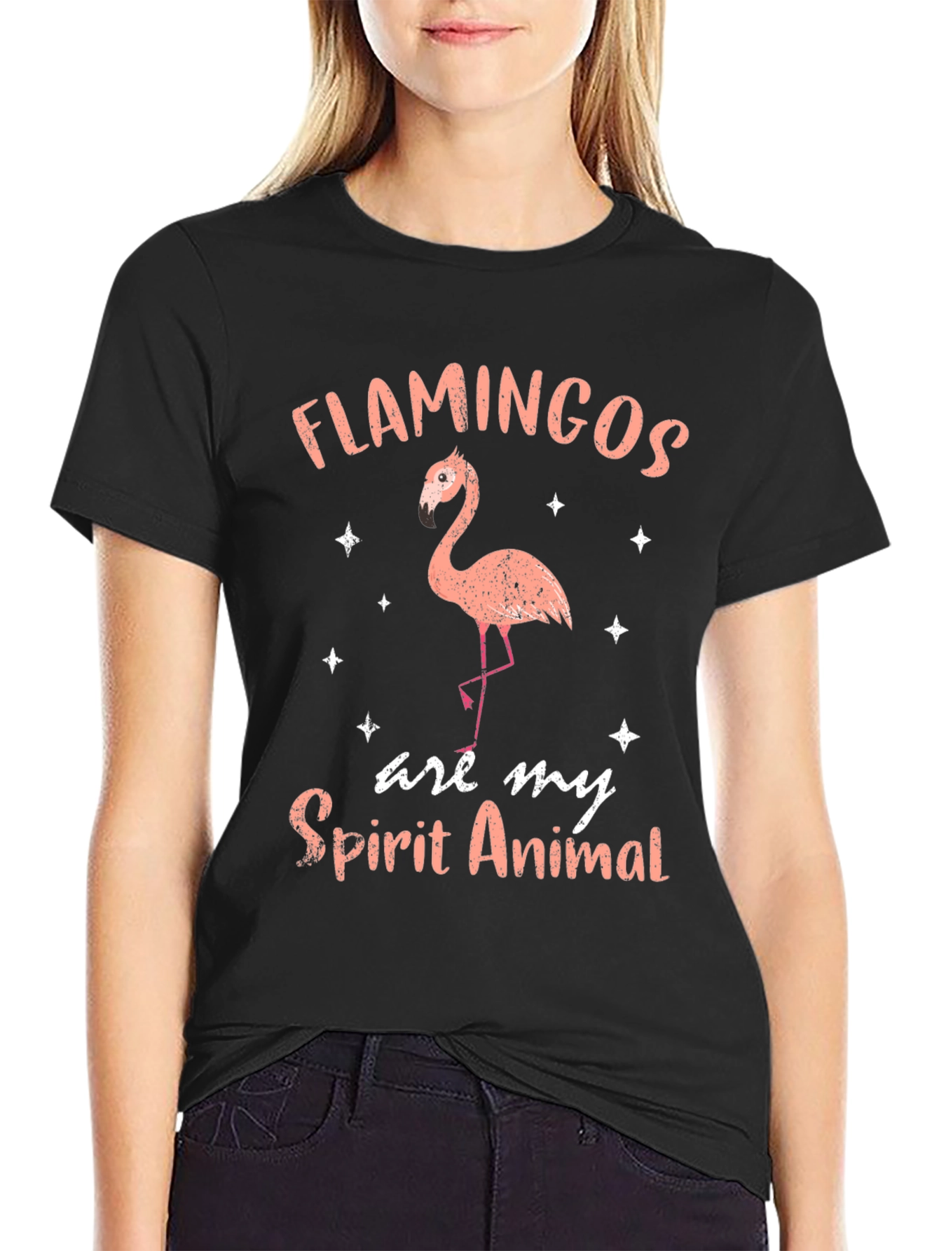 Flamingo Spirit Animal Graphic Tee - Black Cotton Shirt