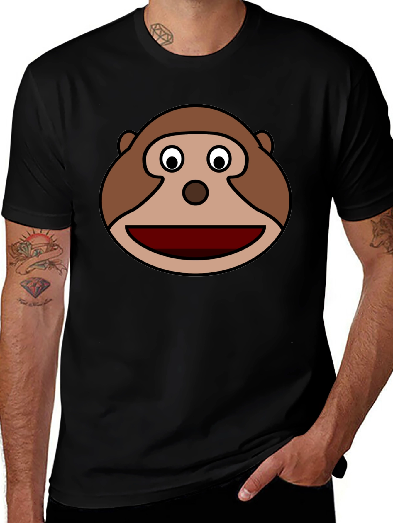 Monkey Face Graphic Tee - Soft Black Cotton Blend