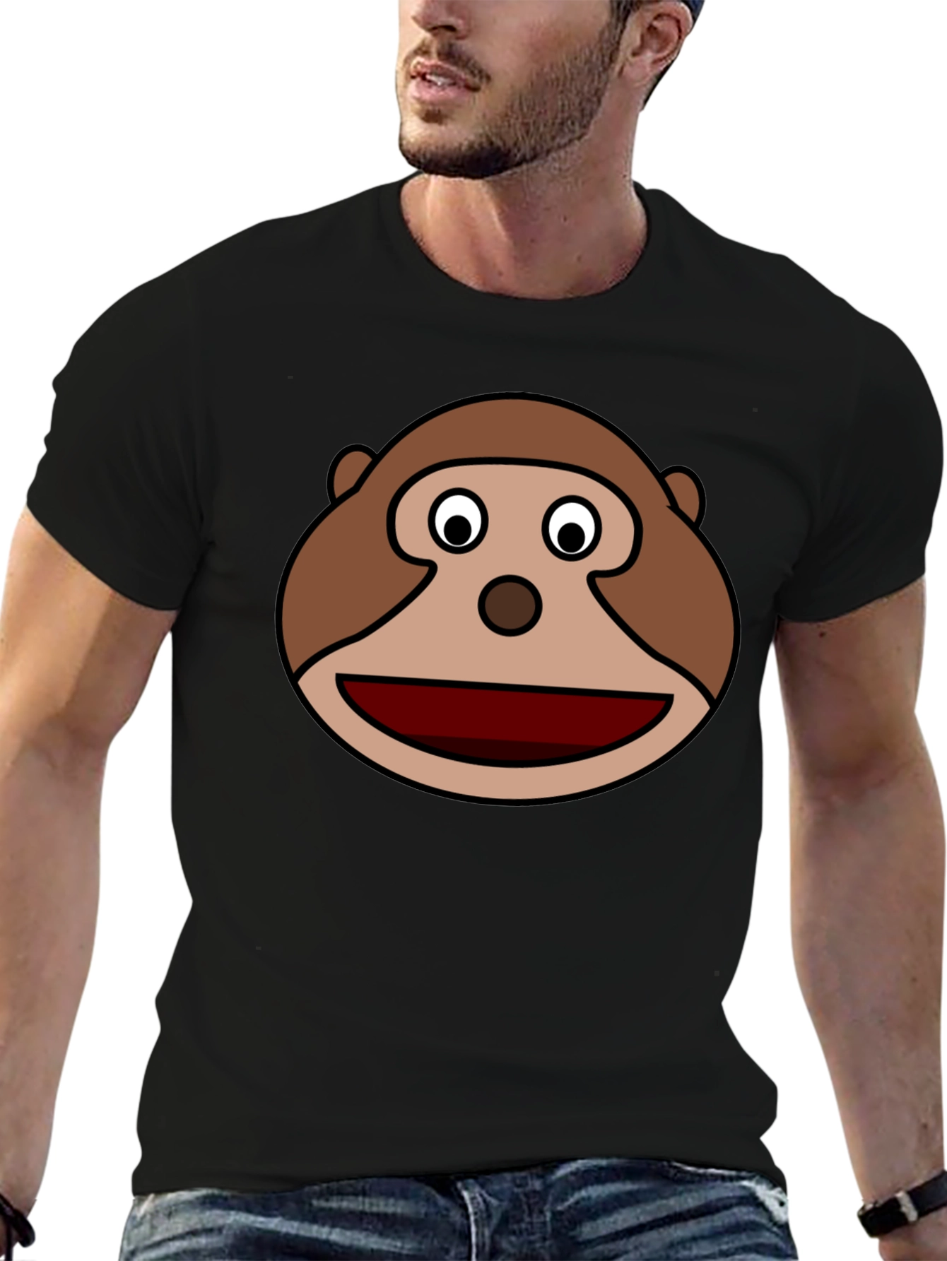 Monkey Face Graphic Tee - Soft Black Cotton Blend