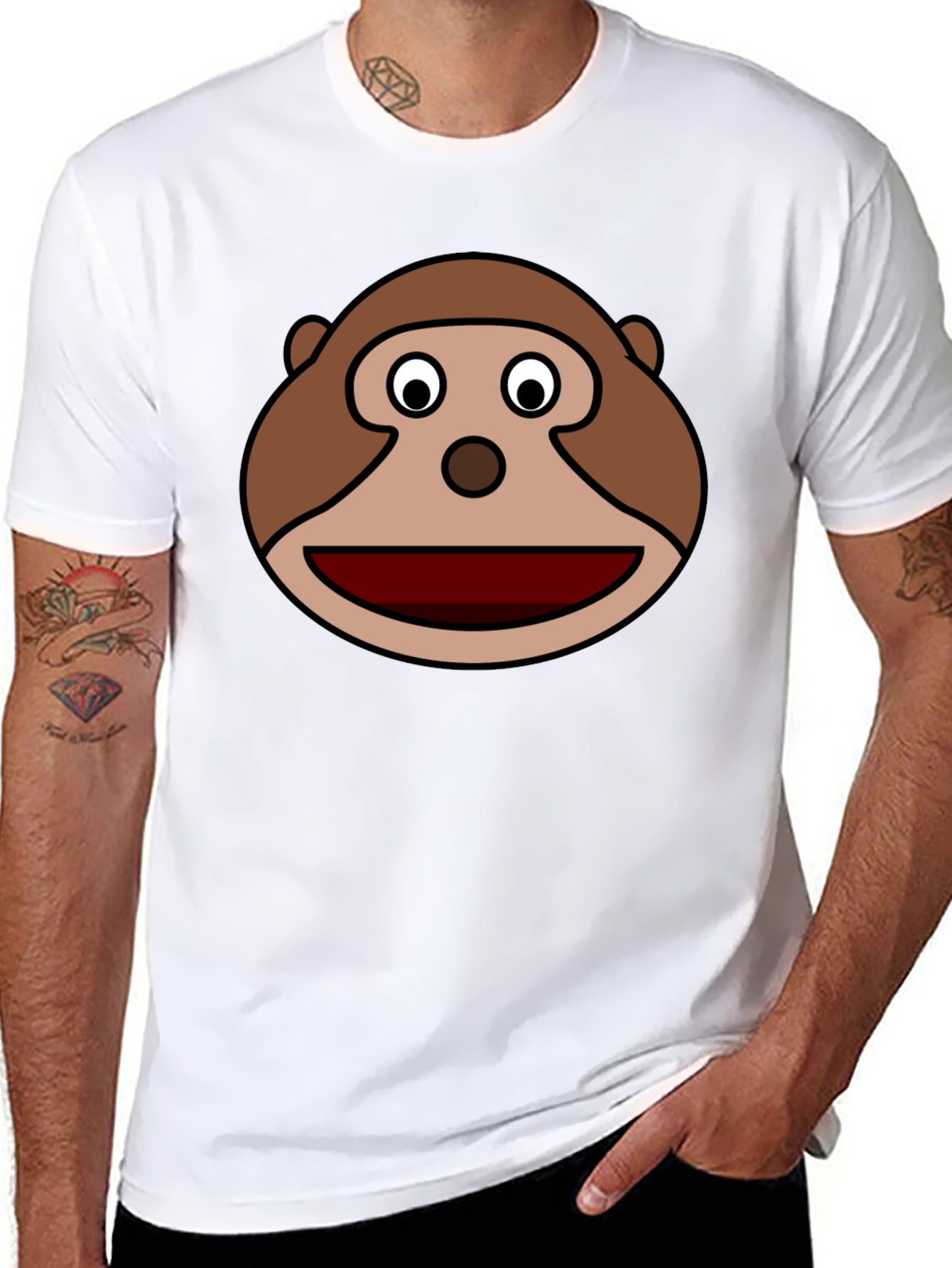 Monkey Face Graphic Tee - Soft Black Cotton Blend