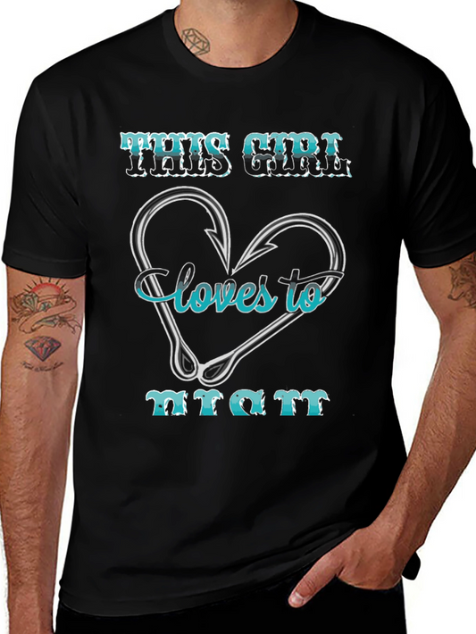 Fishing Girls Love T-Shirt: Heart Hook Design