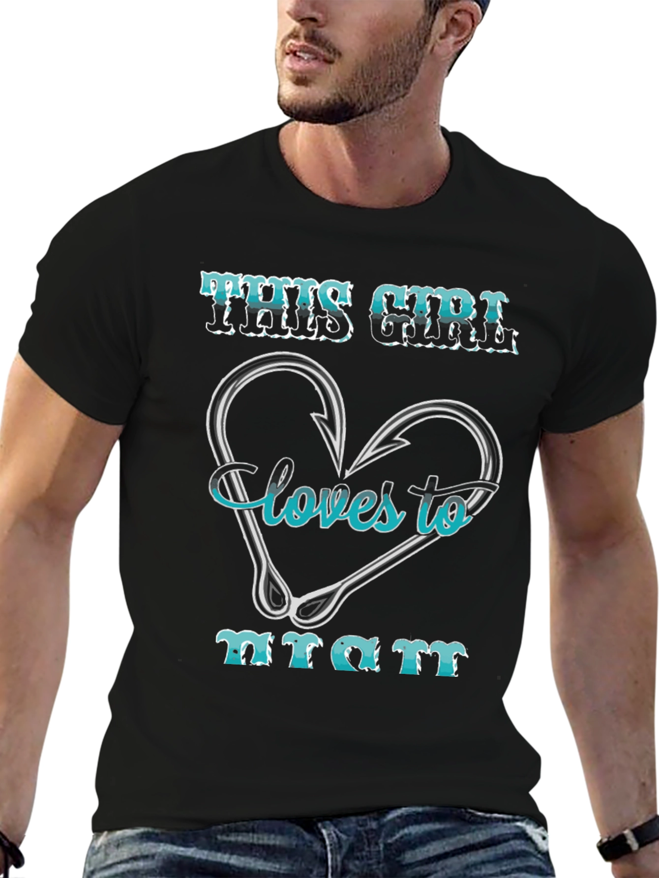 Fishing Girls Love T-Shirt: Heart Hook Design