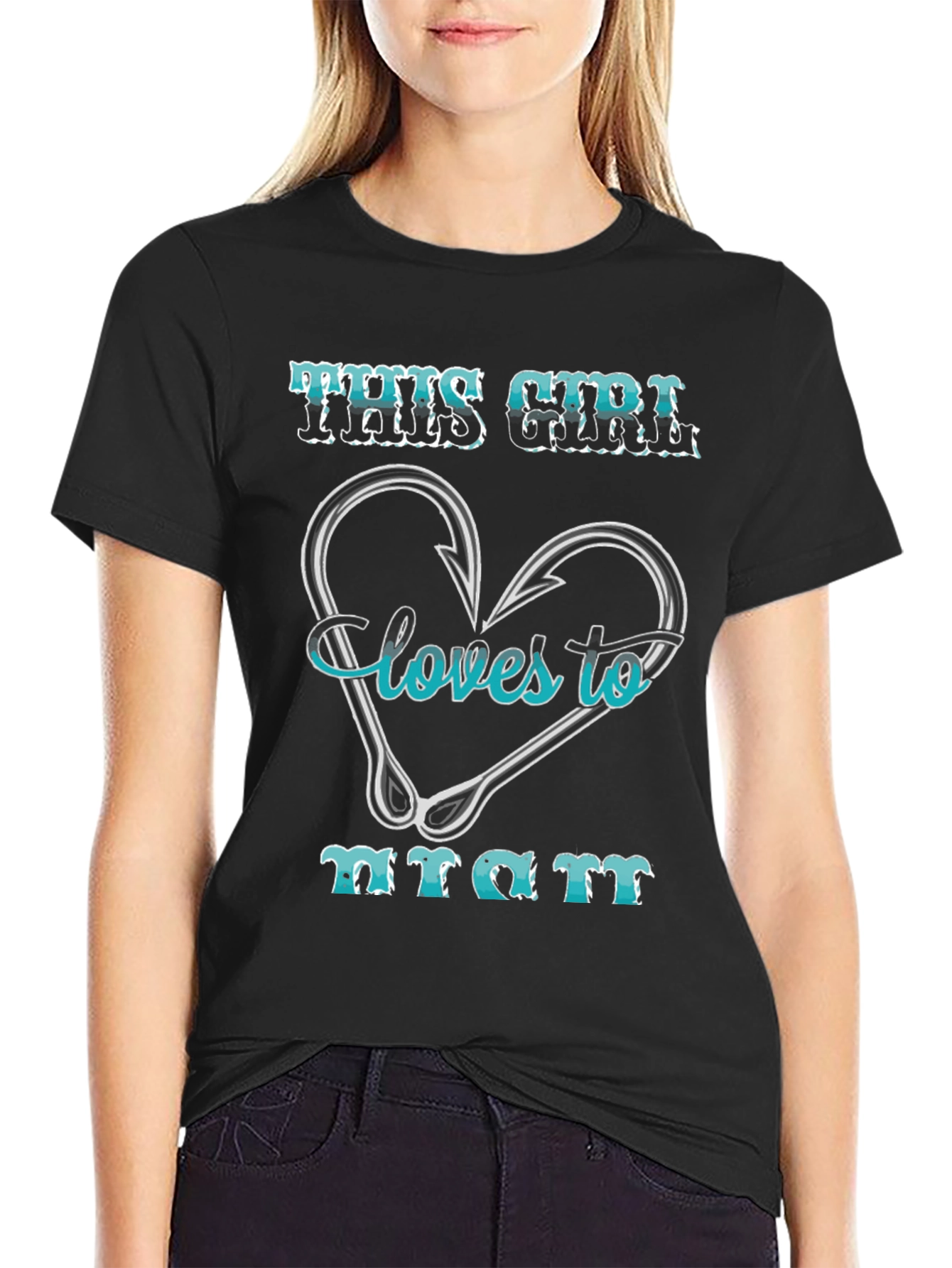 Fishing Girls Love T-Shirt: Heart Hook Design