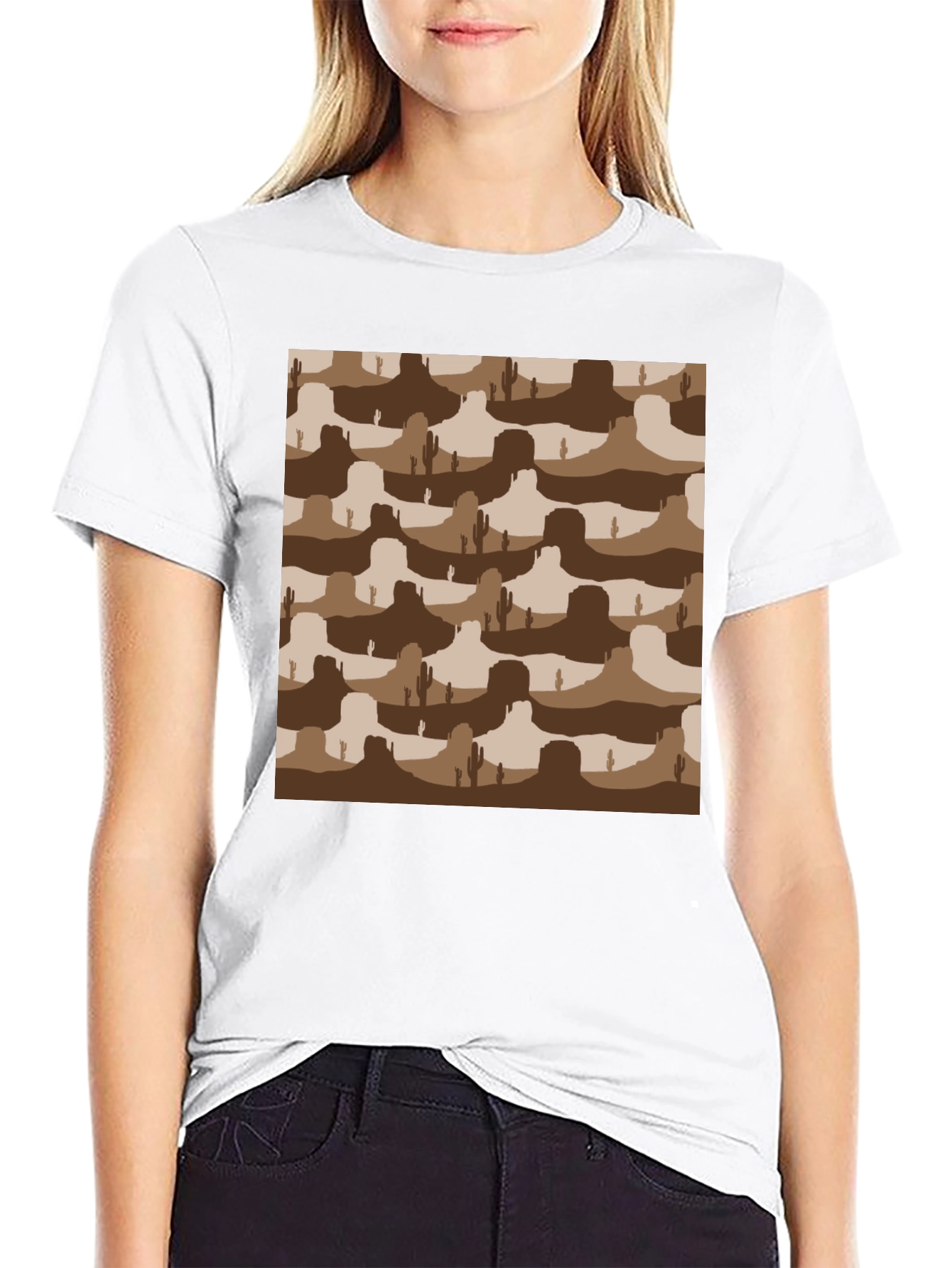 Desert Landscape Graphic Tee - Black Crew Neck T-Shirt